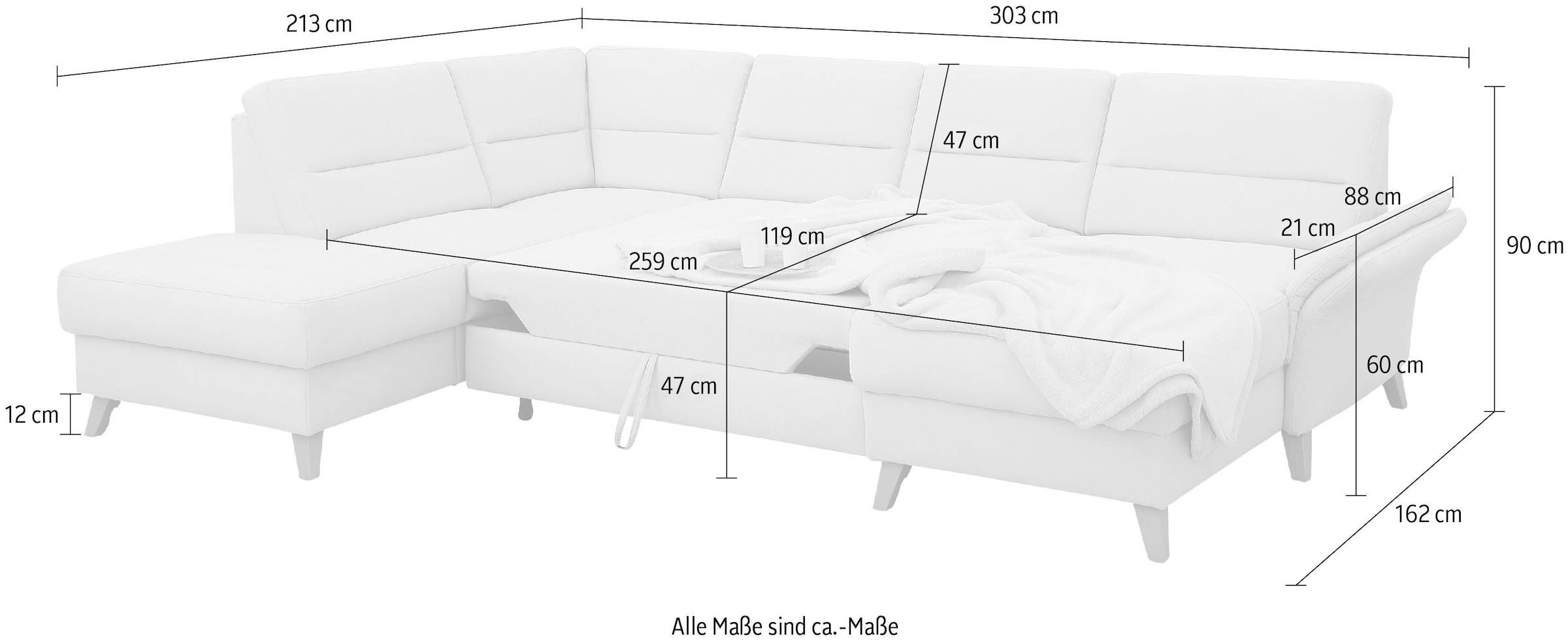 Home affaire Wohnlandschaft »Westerland U-Form«, Federkern, wahlweise Bettfunktion, Stauraum und Armlehn-Verstellung