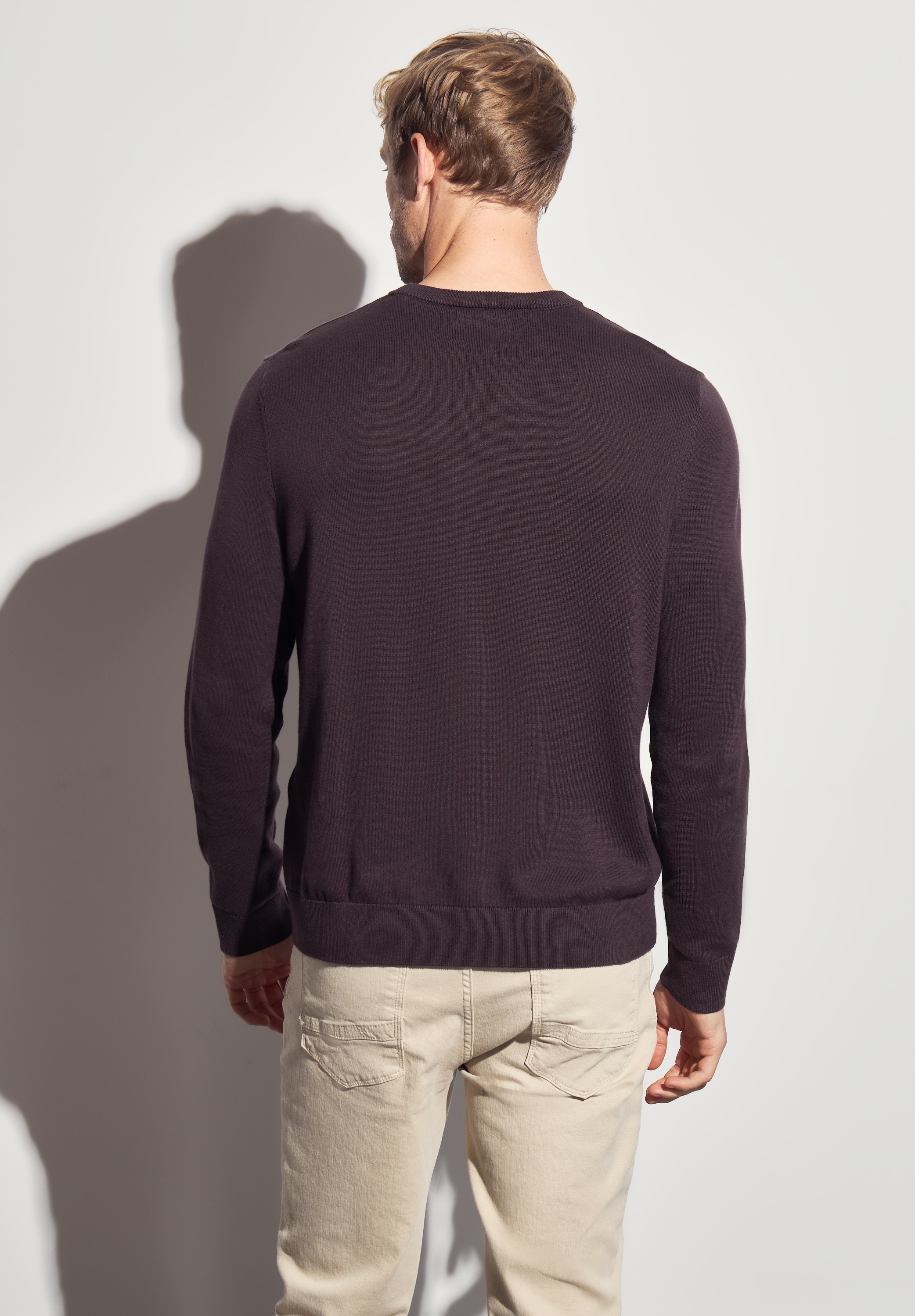 STREET ONE MEN Rundhalspullover, aus reiner Baumwolle