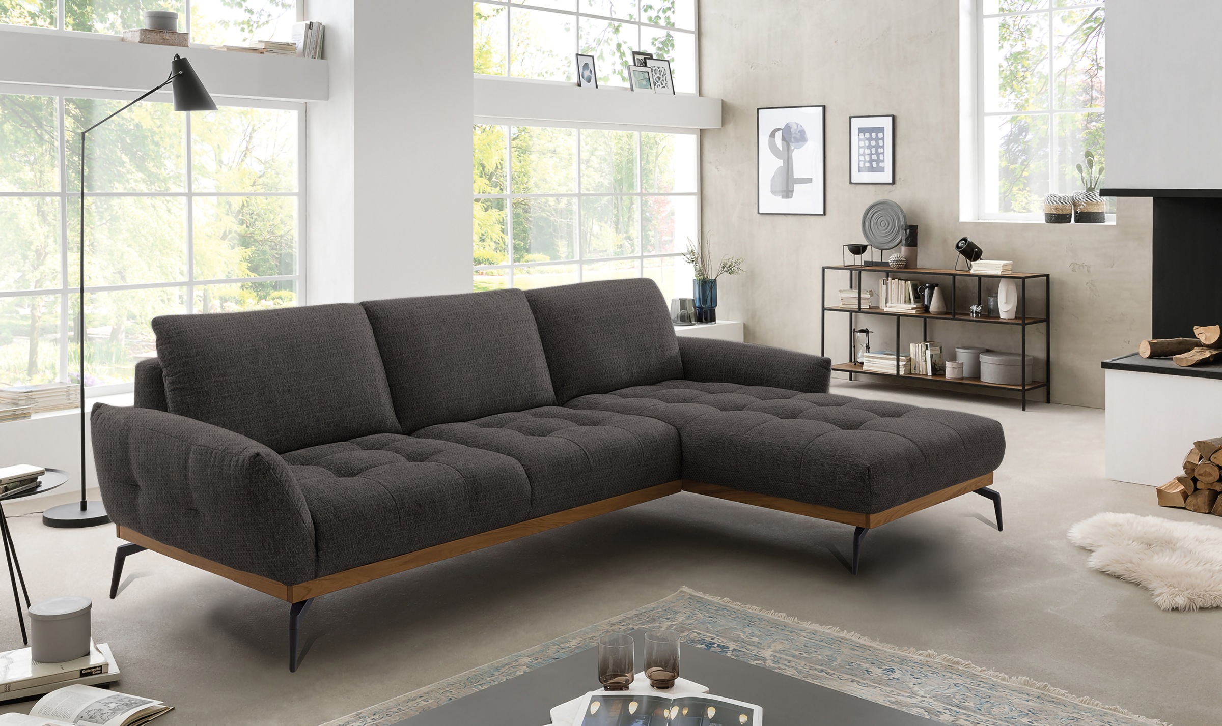 exxpo - sofa fashion Ecksofa »NICEA, erstklassiger Komfort, tolle Details, Holzsockel in eiche geölt«, In hochwertiger Verarbeitung und ergonomische Sitzposition