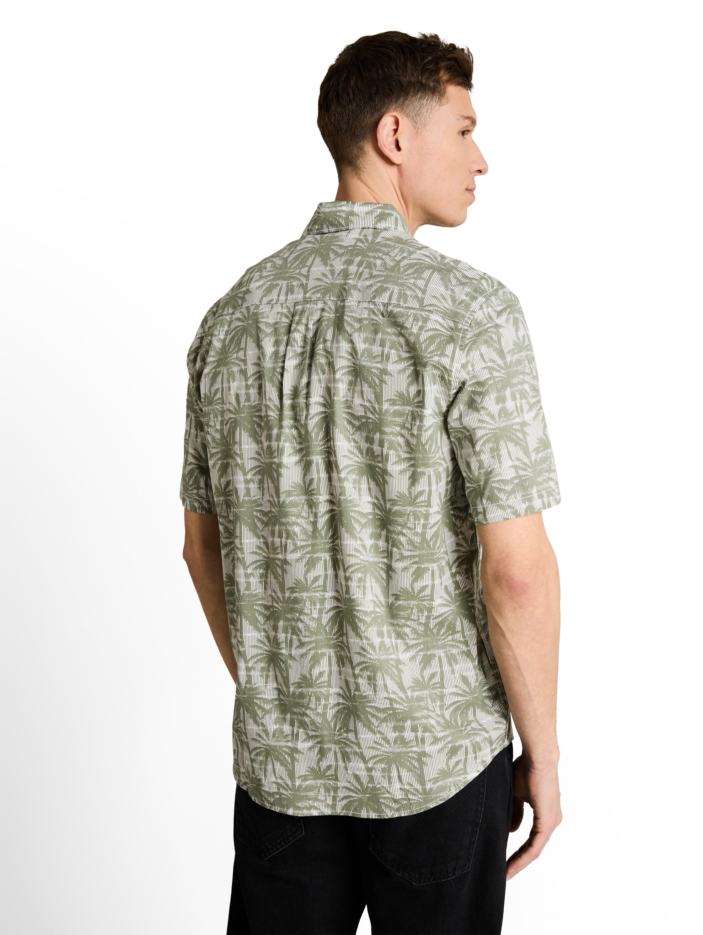 TOM TAILOR Denim Kurzarmshirt Sommerhemd mit Palmen-Alloverprint