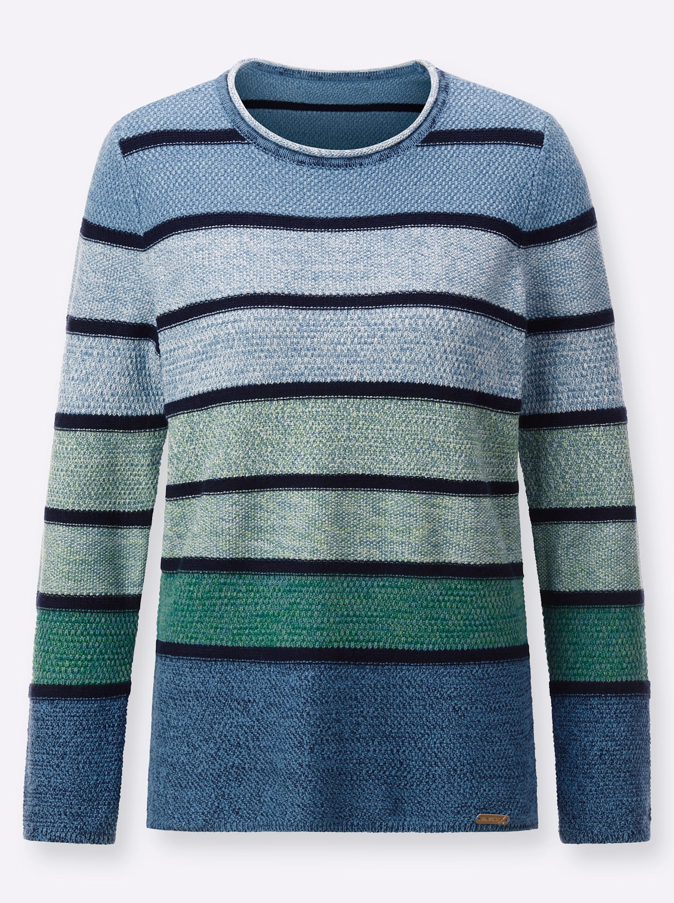 CASUAL LOOKS Pullover Crewneck Blue/Green Striped Size 42 3
