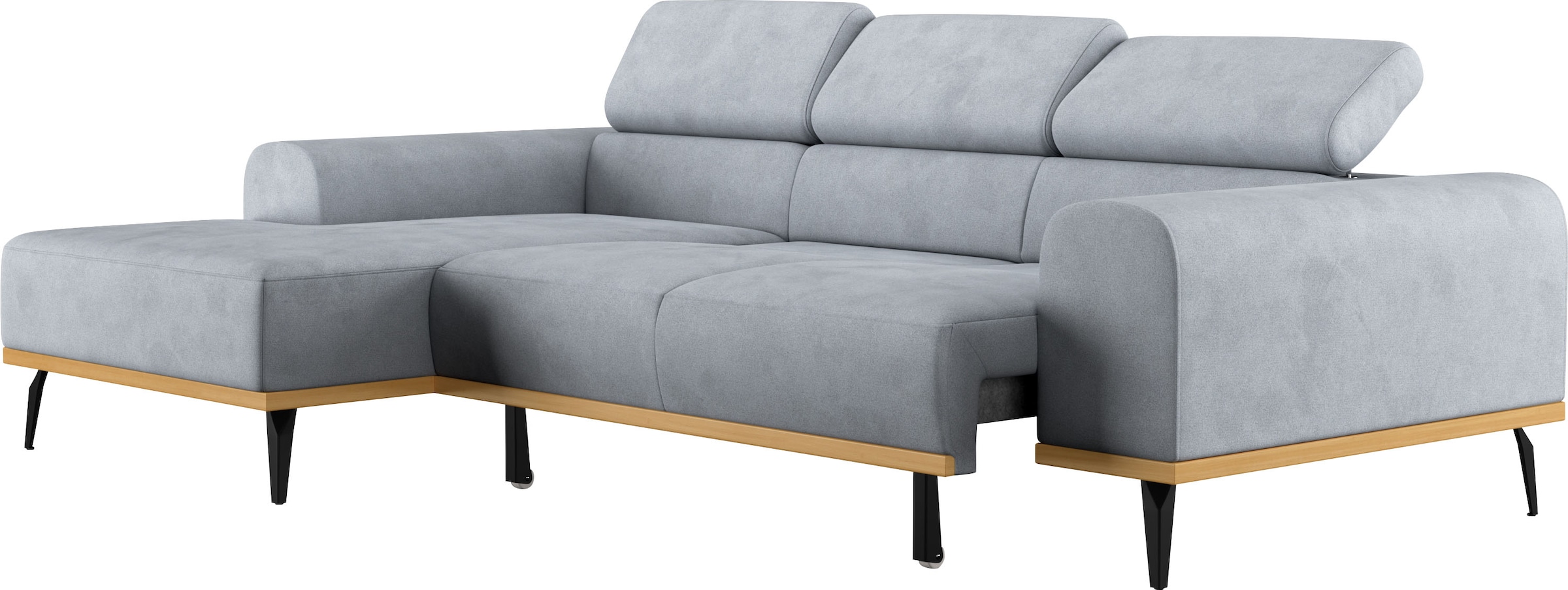 Places of Style Ecksofa »Carlo L-Form«, mit Kopfteilverstellung & Holz-Rahmenoptik, wahlweise Relaxfunktion