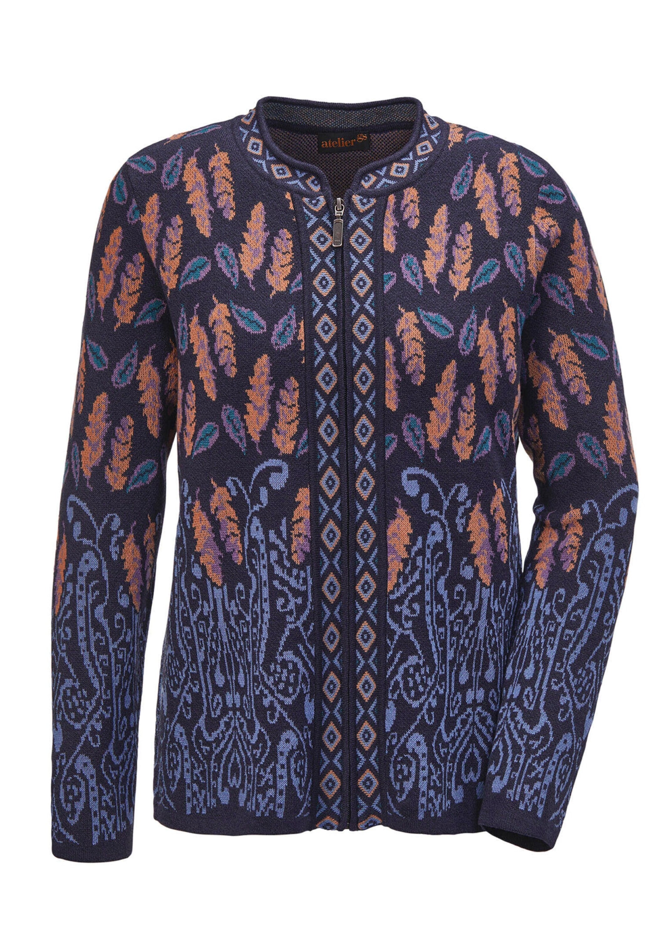 GOLDNER Strickjacke "Kurzgröße Langarm Jacquardjacke, Paisley-Muster" Ohne