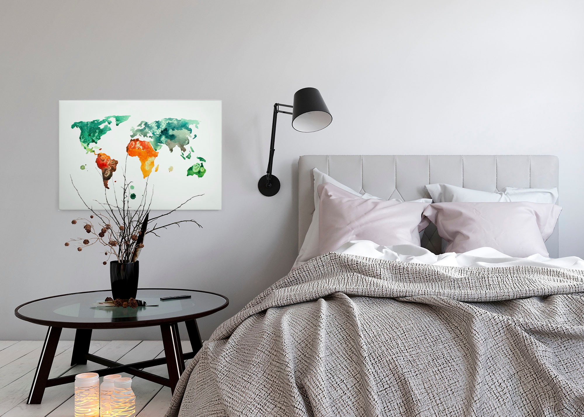 A.S. Création Leinwandbild »Colourful World 3«, Kunst-Weltkarte-Kinder, (1 St.), Atlas Weltkarte Bunt Aquarell Keilrahmen Leinwand-Bild Wohnzimmer Wand