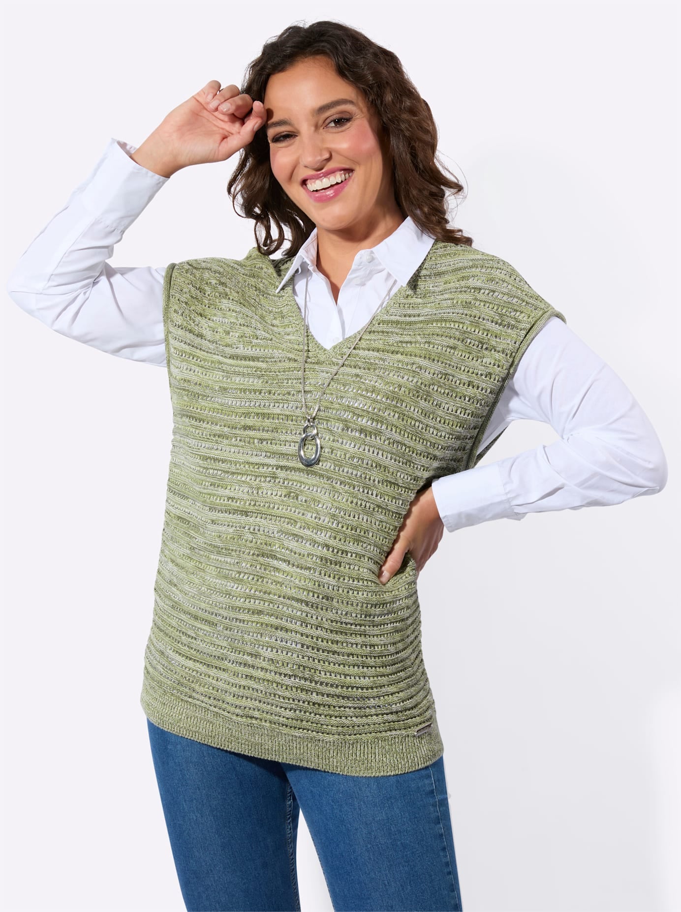 Pullunder CASUAL LOOKS "Pullunder", Damen, Gr. 48, lindgrün, meliert, 100% Baumwolle, meliert, Pullover Pullunder