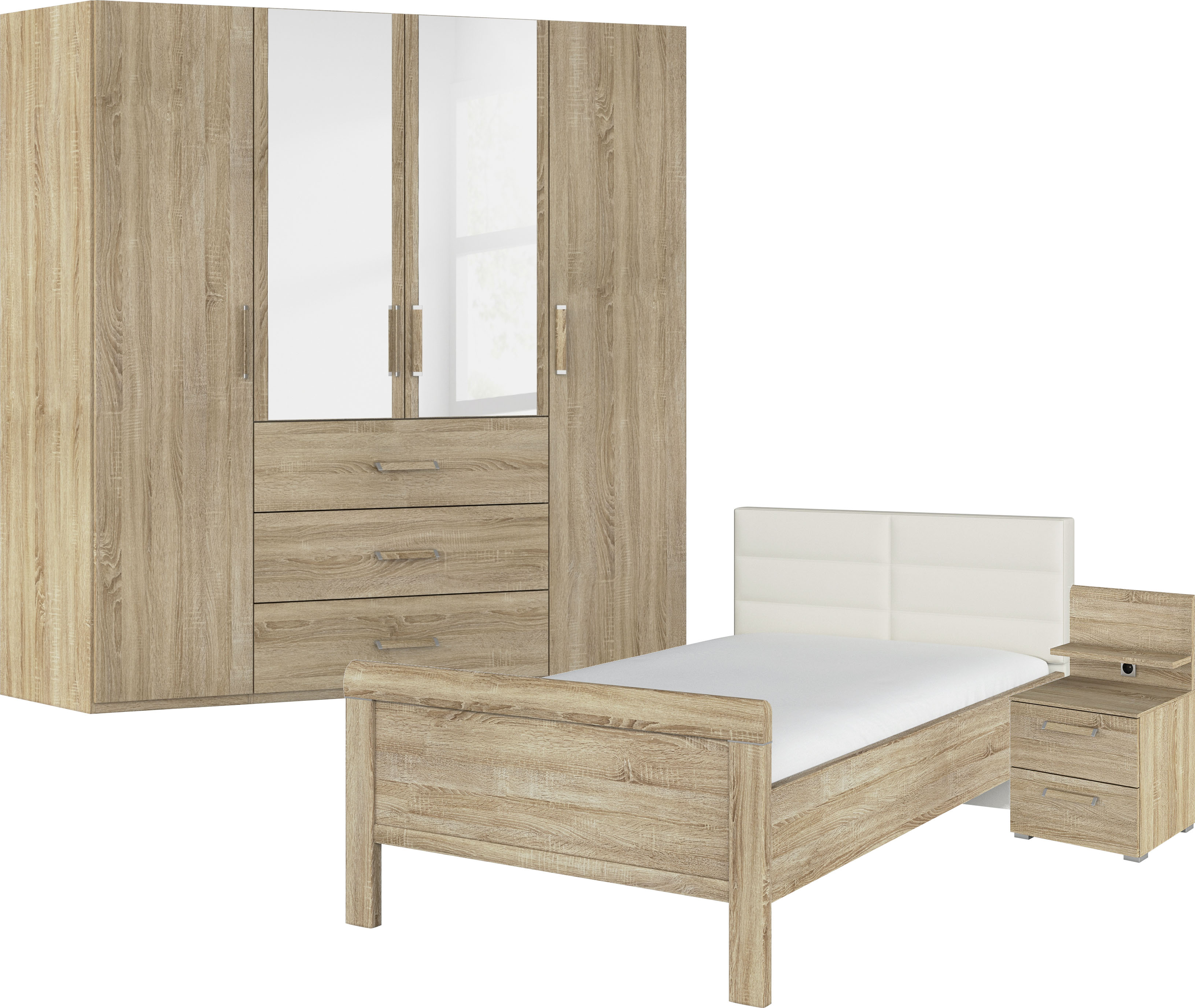 rauch "Komplettschlafzimmer Schlafzimmer EVELYN" Set, inkl. SOFT-CLOSE-FUNKTION, 3 Stk. tlg. Schrank und Bett in 2 Breiten, Nachttisch mit Paneel MADE IN GERMANY