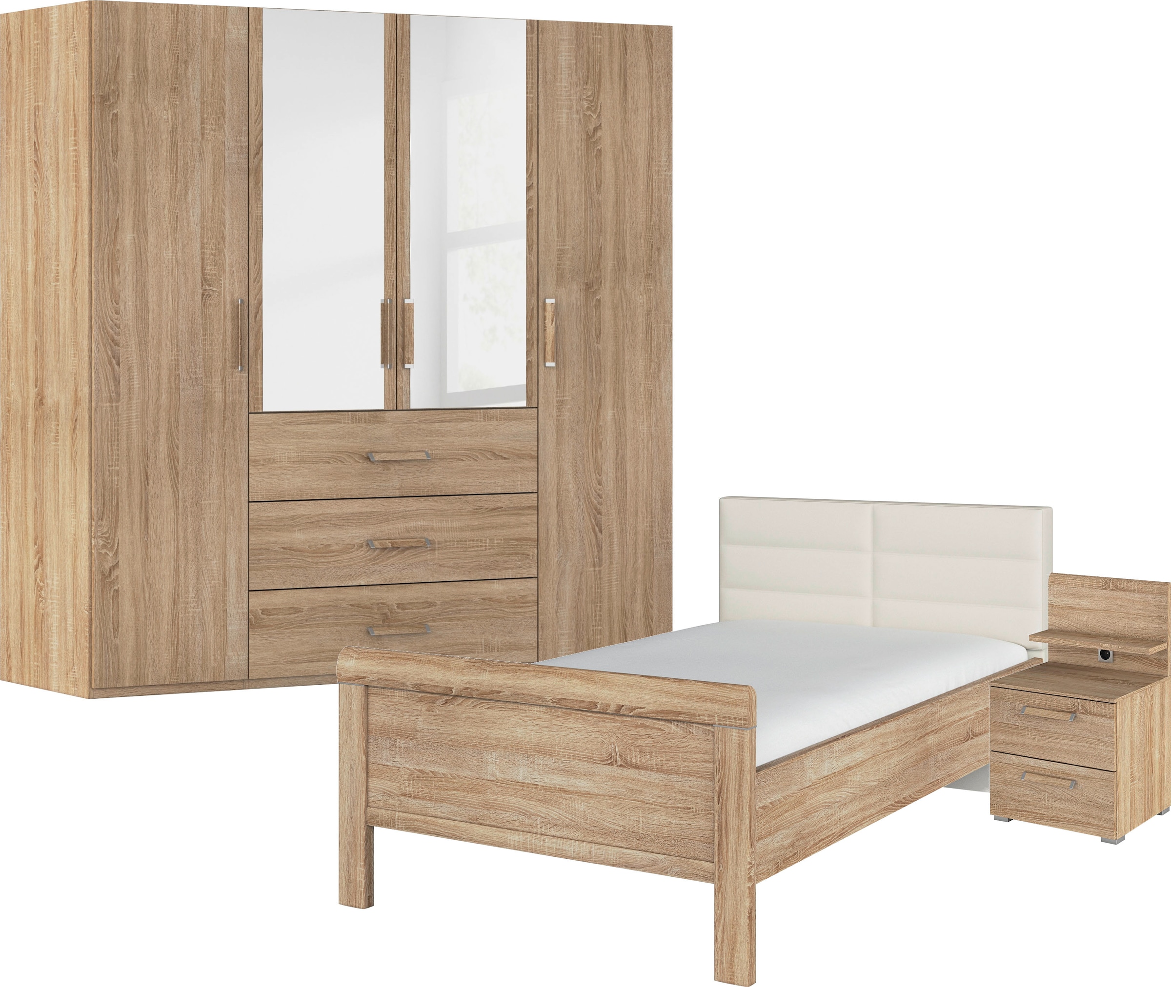 rauch Schlafzimmer-Set "Evelyn", (Set, 3 tlg.), Schrank und Bett in 2 Breiten, Nachttisch mit Paneel MADE IN GERMANY