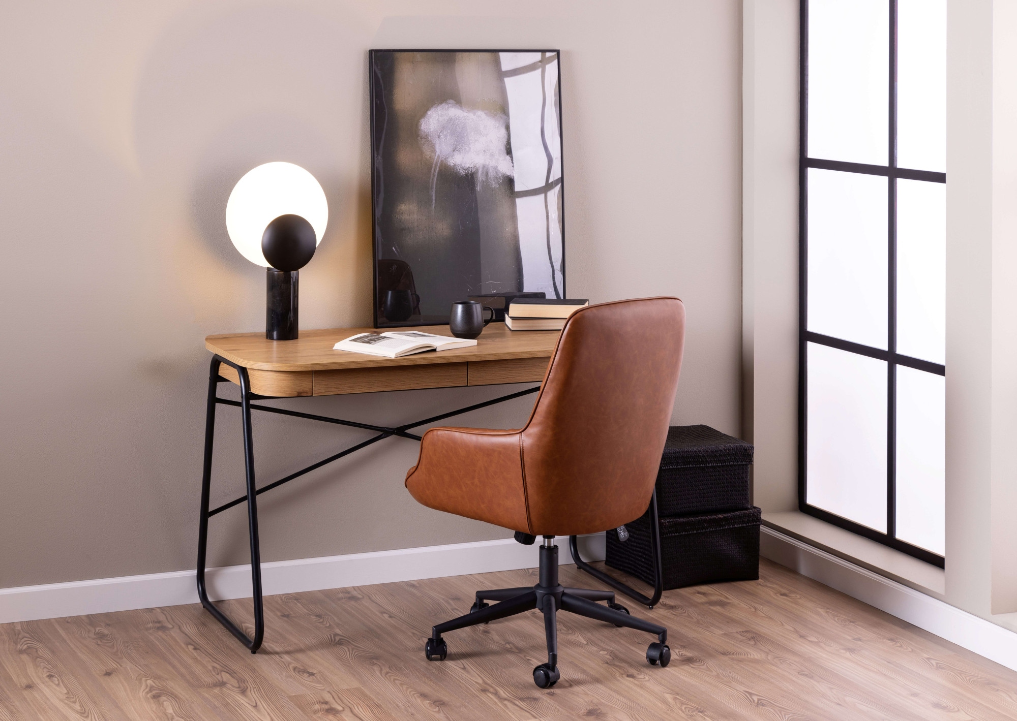 ACTONA GROUP Schreibtischstuhl »Erik«, Schreibtischstuhl, PU retro Cognac, 5 Stern Gestell matt schwarz