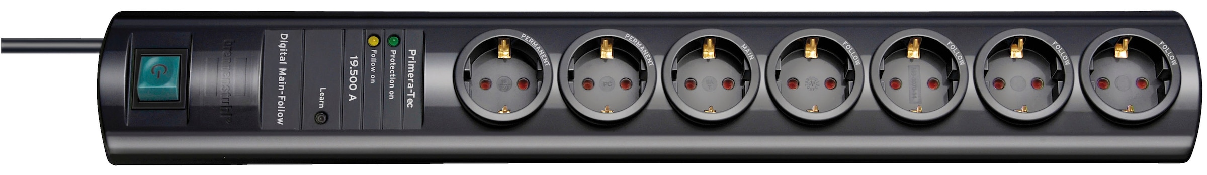 BRENNENSTUHL Steckdosenleiste "Primera-Tec", 2m, schwarz, Werkstatt, Steckdosenleisten, mit Überspannungsschutz 19.500A, Schalter, Main Follow