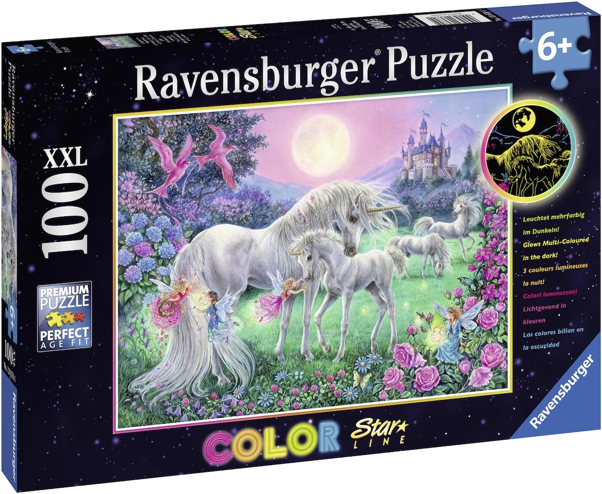 Ravensburger Puzzle »Color Star Line, Einhörner im Mondschein«, leuchtet im Dunkeln, Made in Germany