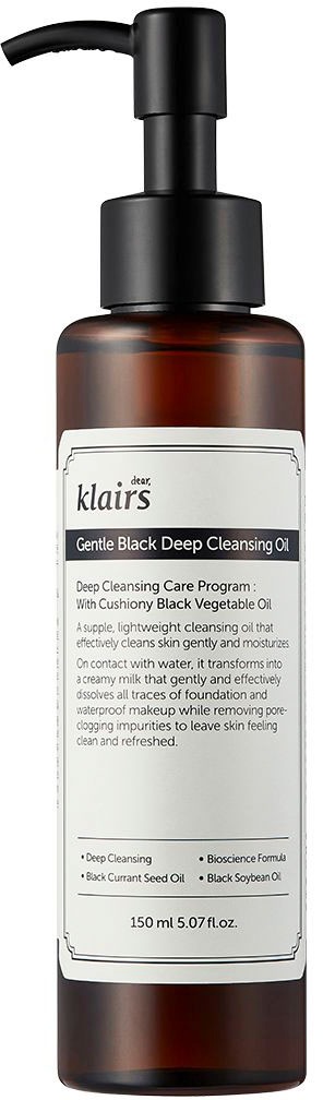 DEAR KLAIRS Gesichts-Reinigungsöl "Gentle Black Deep Cleansing Oil", 150ml, weiß, Hautreinigungsmittel, Leicht abwaschbar, schonende Reinigung, aus