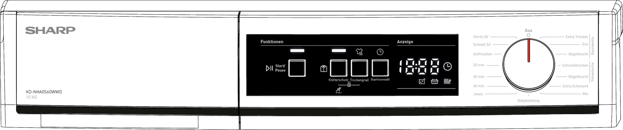 Sharp Wärmepumpentrockner »KD-NHA0S6GWWD-DE« 10kg / EEK D / 3 Tasten / Glas-Tür / Weiß