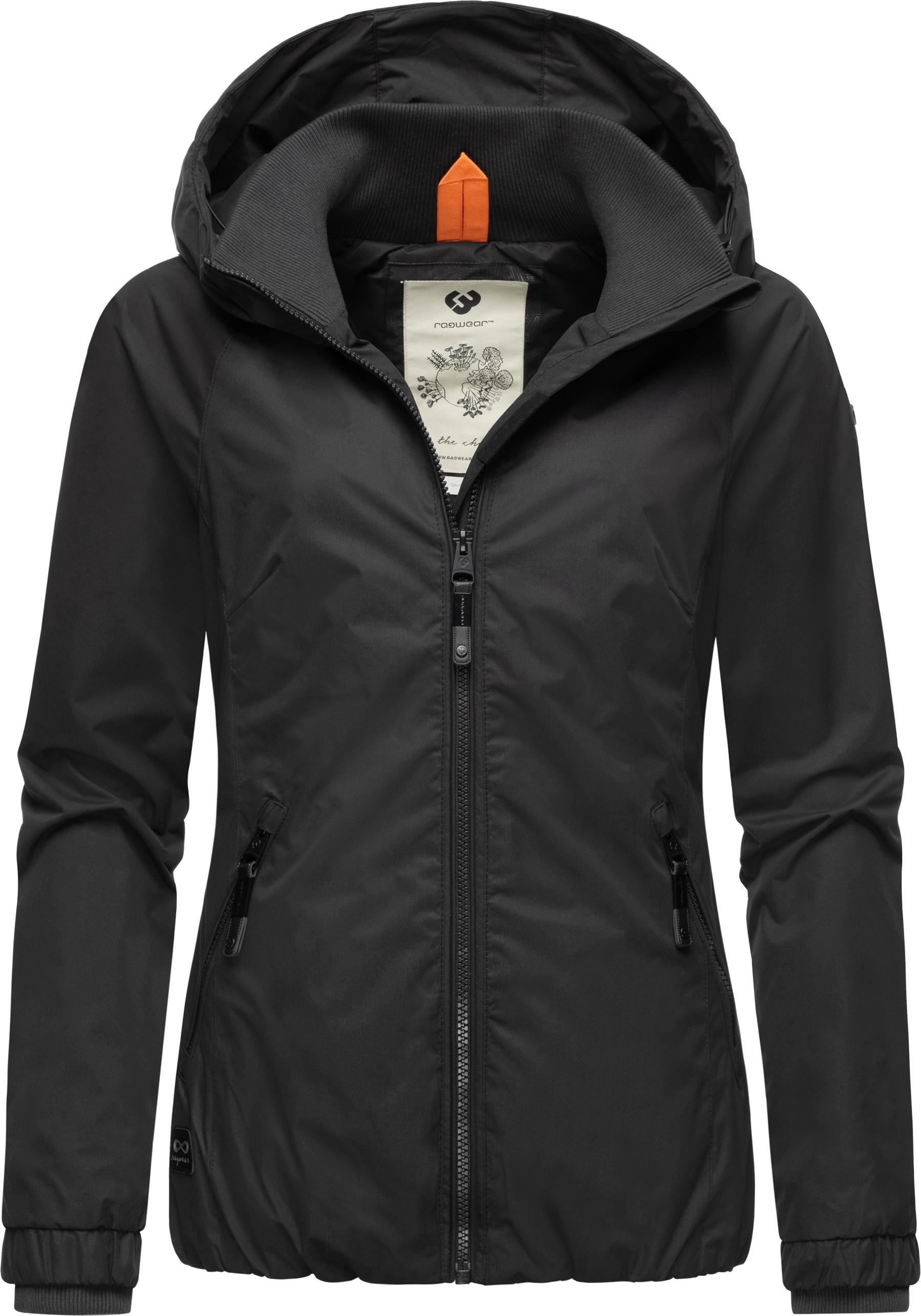 Outdoorjacke RAGWEAR "Dizzie", Damen, Gr. S (36), schwarz, Außenmaterial: 100% Polyester; Innenfutter: 100% Polyester, regular fit hüftbedeckend, Ärmel ohne Ärmelschlitz Rippstrickbündchen, Jacken Outdoorjacke, Wasserdichte Übergangsjacke mit großer Kapuz