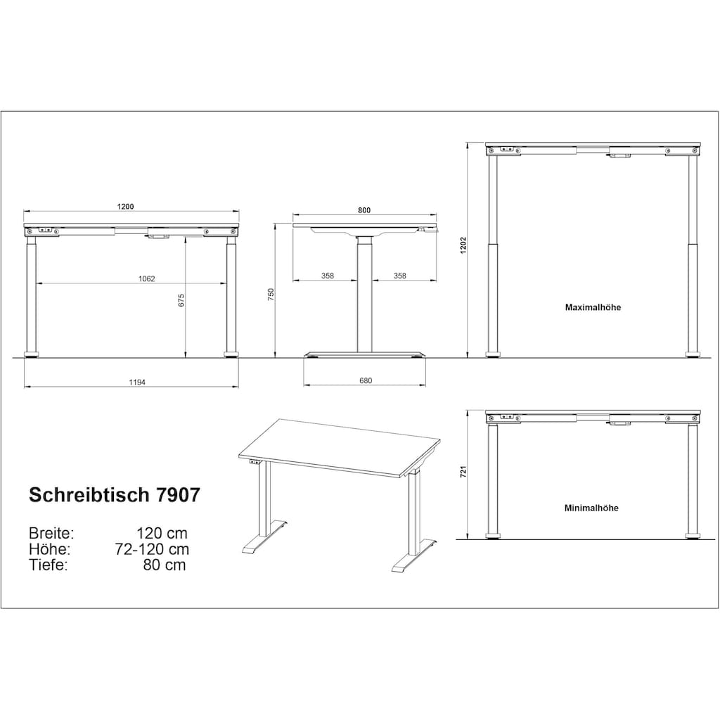 GERMANIA Schreibtisch »Mailand, elektrisch höhenverstellbar«, in Breitenvariante 120-180 cm, Made in Germany