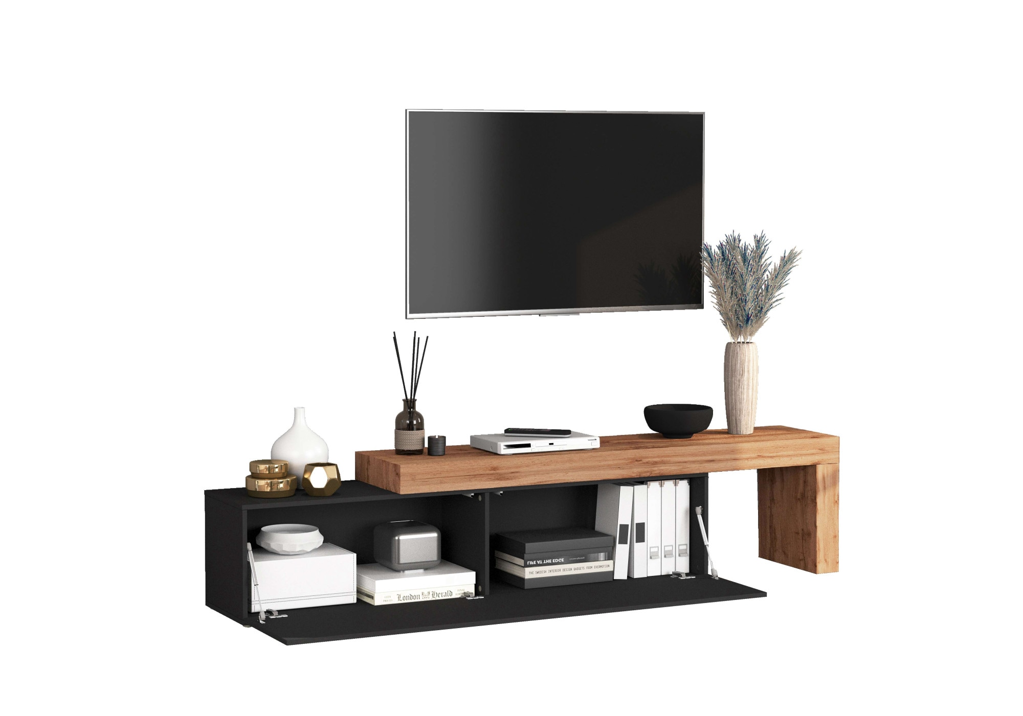 INOSIGN TV-Board »Chronos TV-Board, Lowboard«, (1 St., Breite verstellbar von 190 bis 350 cm), Breite 270 cm TV-Board,Lowboard,1 Klappe und ein L-Förmiger Aufsatz