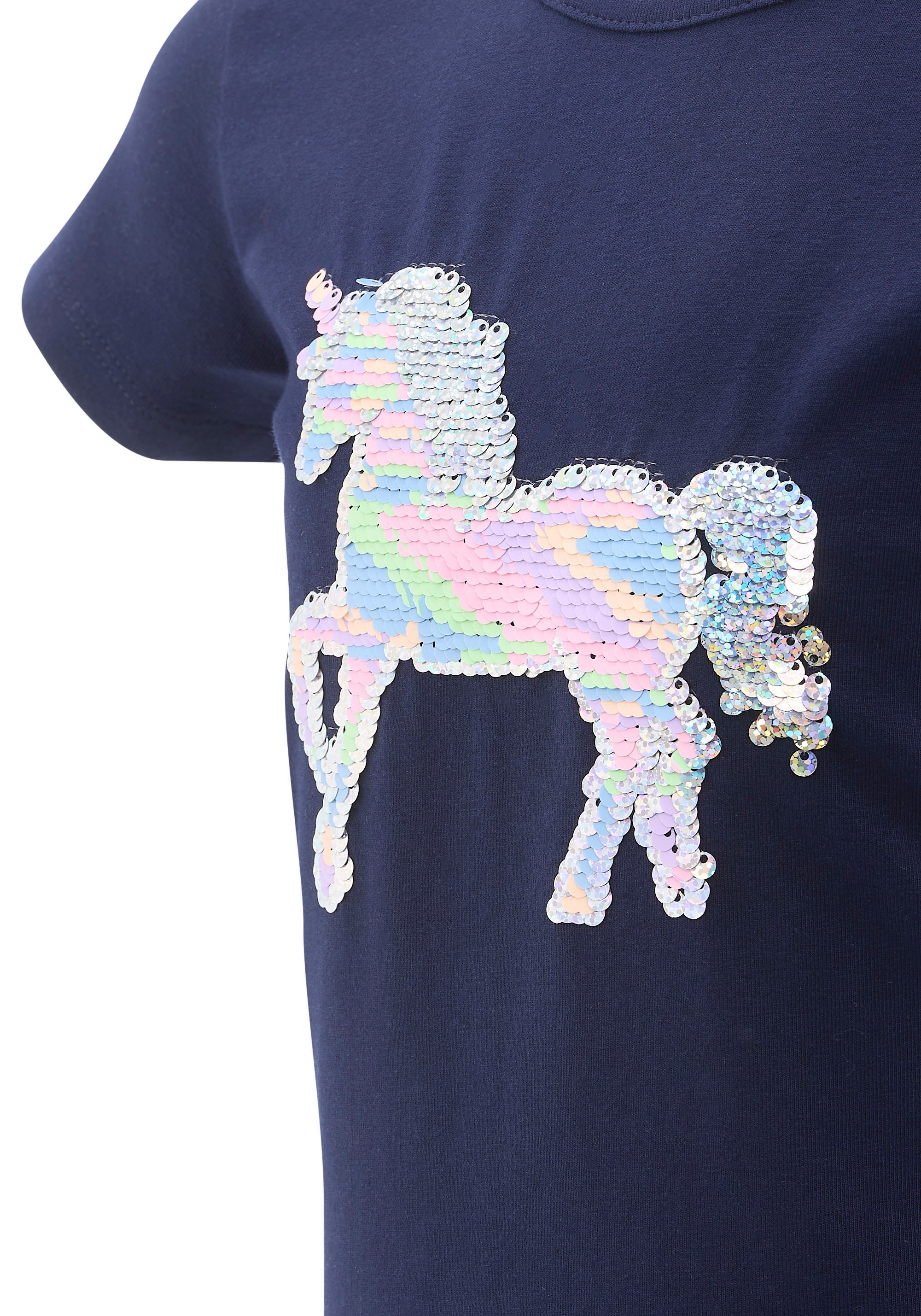 happy girls T-Shirt, mit hochwertigem Pailletten-Einhorn-Motiv
