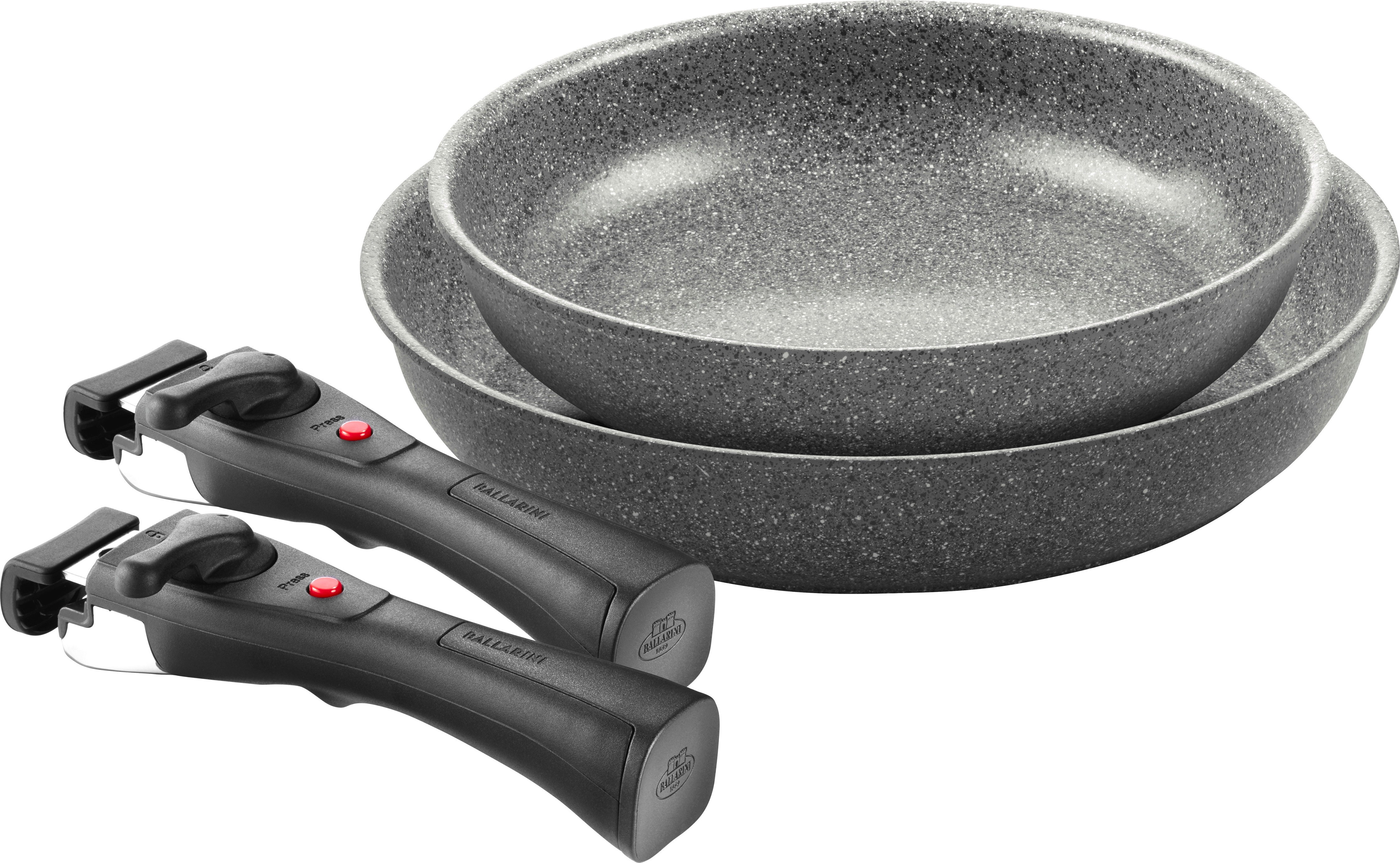 BALLARINI Pfannen-Set "Bratpfanne Torre" Aluminium Set, 2 Griffe, 1 Bratpfanne 28 cm, 1 Bratpfanne 24 cm, 4 Stk. tlg. Abnehmbarer Griff, Keramikbeschichtung, Made in Italy, stapelbar