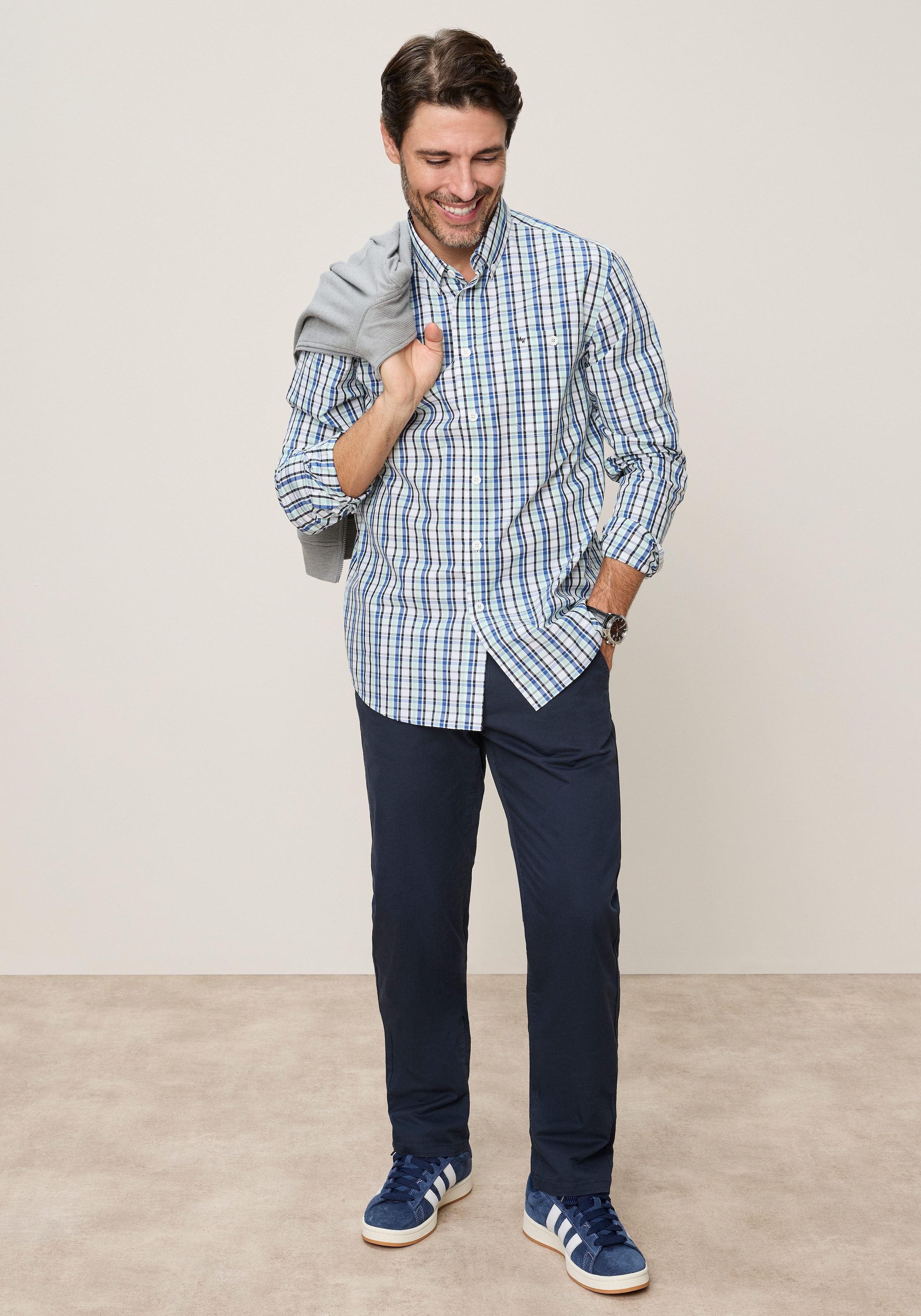 Man's World Karohemd regular fit, normale Länge, Langarm mit Manschetten und Ärmelschlitz