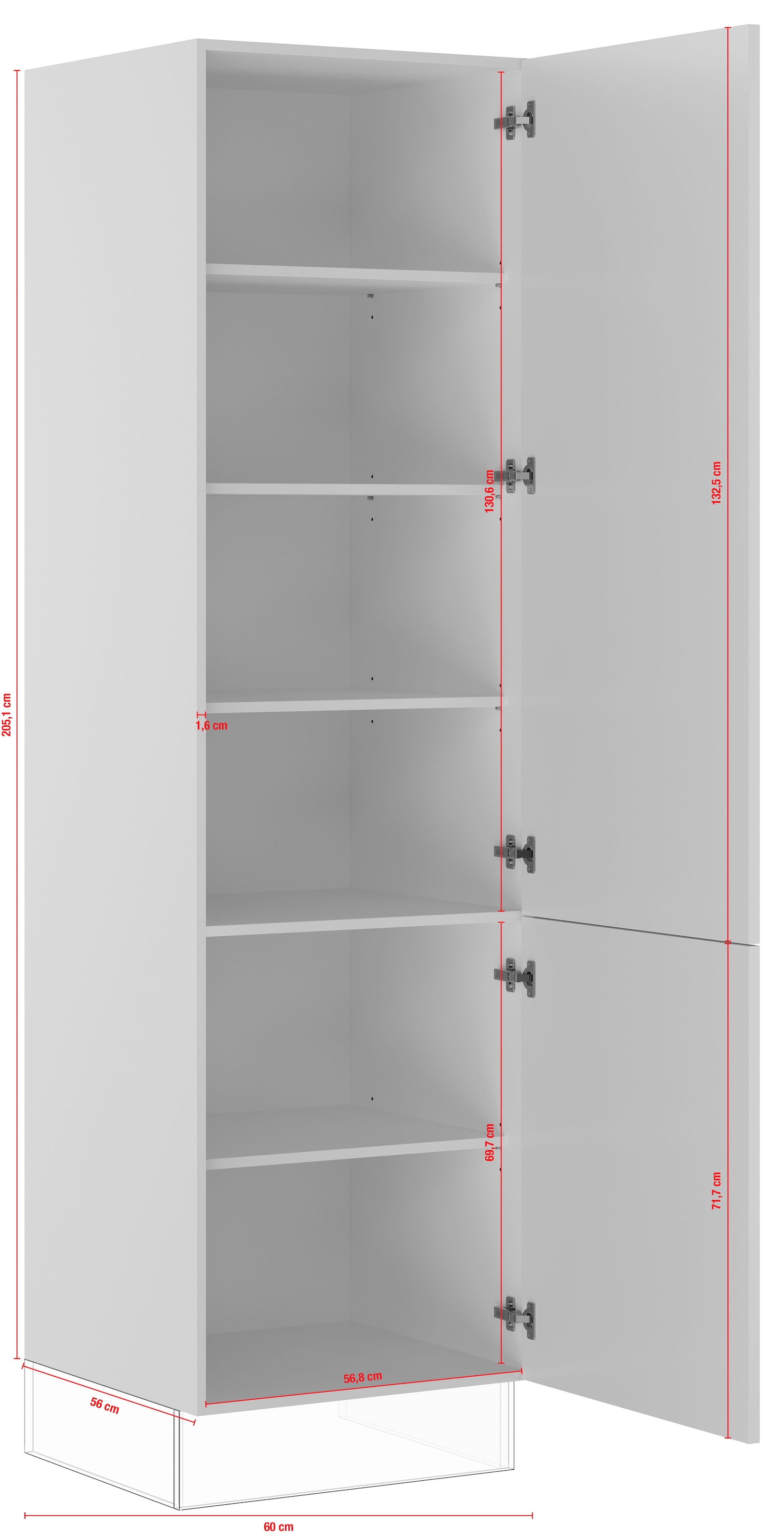 IMPULS KÜCHEN Seitenschrank »"Valencia", Breite/Höhe: 60/205,1 cm«, vormontiert, mit Drehtüren, mit verstellbaren Fachböden