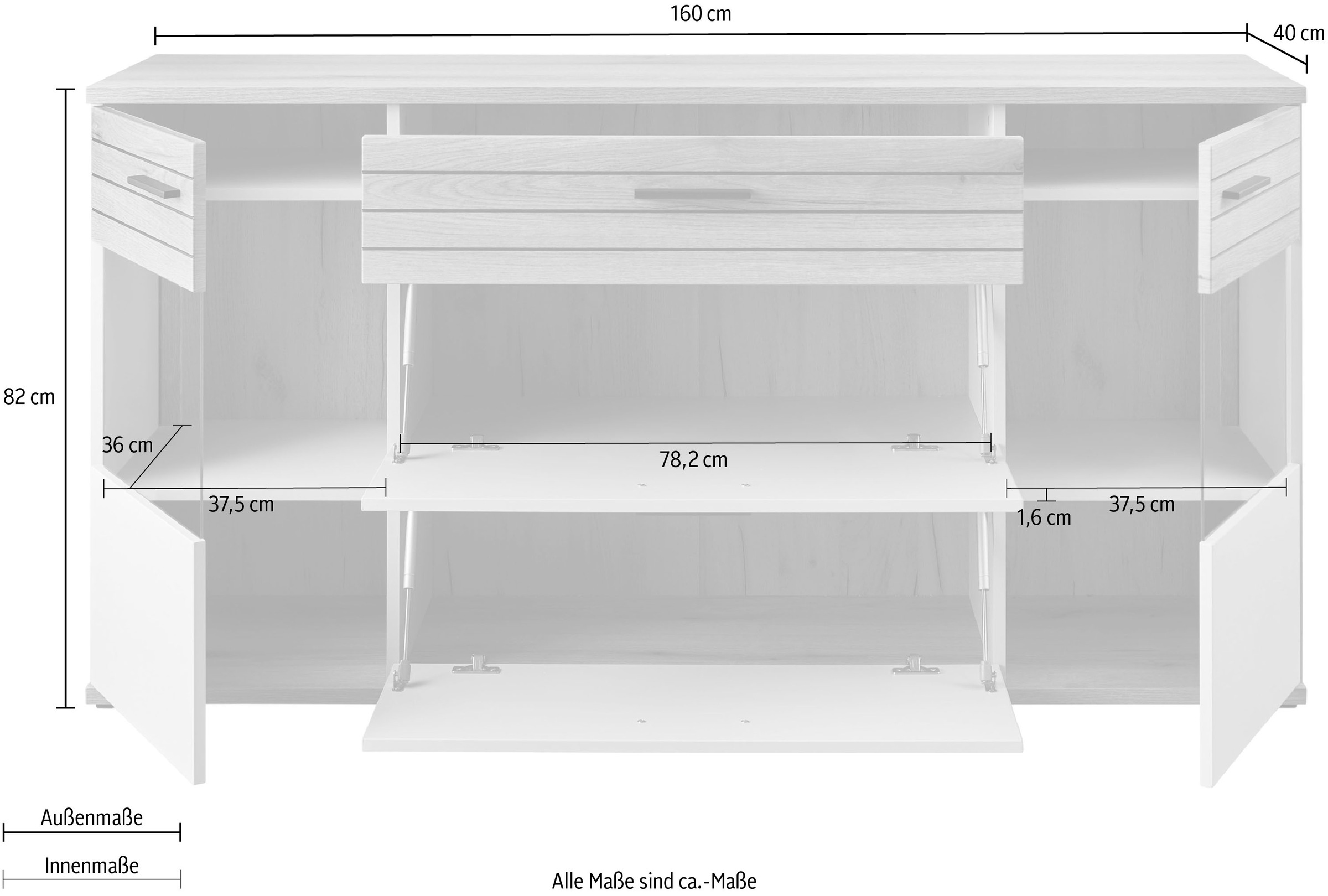 set one by Musterring Sideboard »Quincy« 1 Stk. tlg. Mit Glasausschnitt und LED, in Anthrazit/Lichtgrau erhältlich, 160 cm