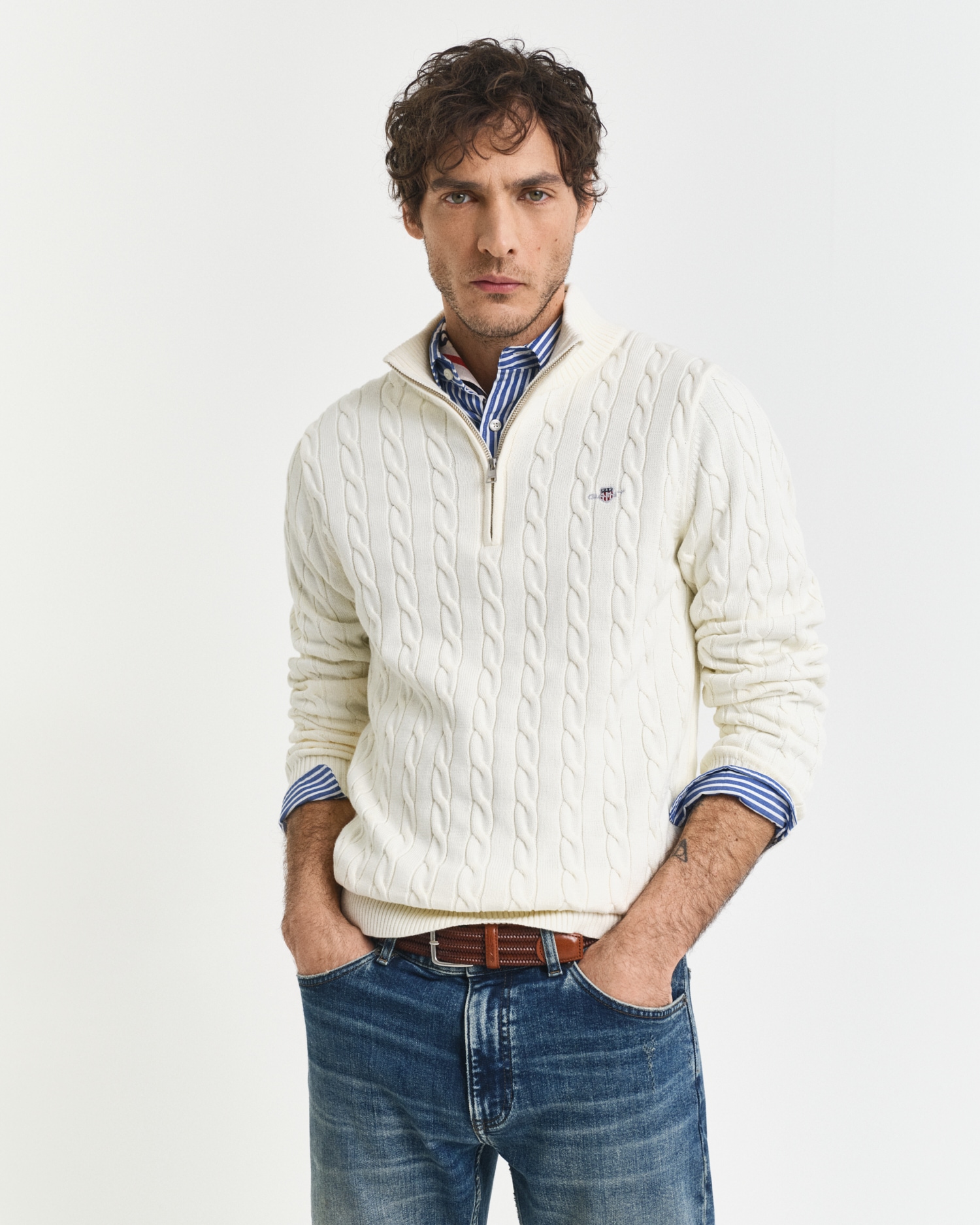 Gant Strickpullover "COTTON CABLE HALF ZIP", Mit Rundhalsausschnitt günstig online kaufen