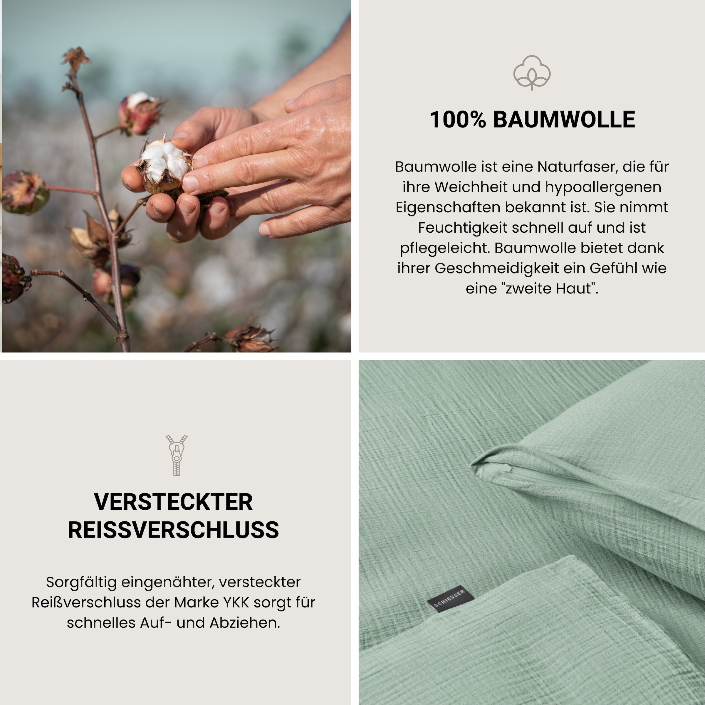 Schiesser Bettwäsche »Molly aus softer Musselin-Qualität in gedeckten, natürlichen Farben«, (2 tlg.), MADE IN GREEN by OEKO-TEX®
