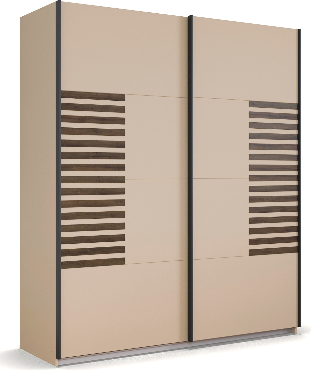rauch Schwebetürenschrank "Kleiderschrank Schrank Garderobe Schlafzimmerschrank BAREA" Front mit Auflage in moderner Lamellen-Optik MADE IN GERMANY