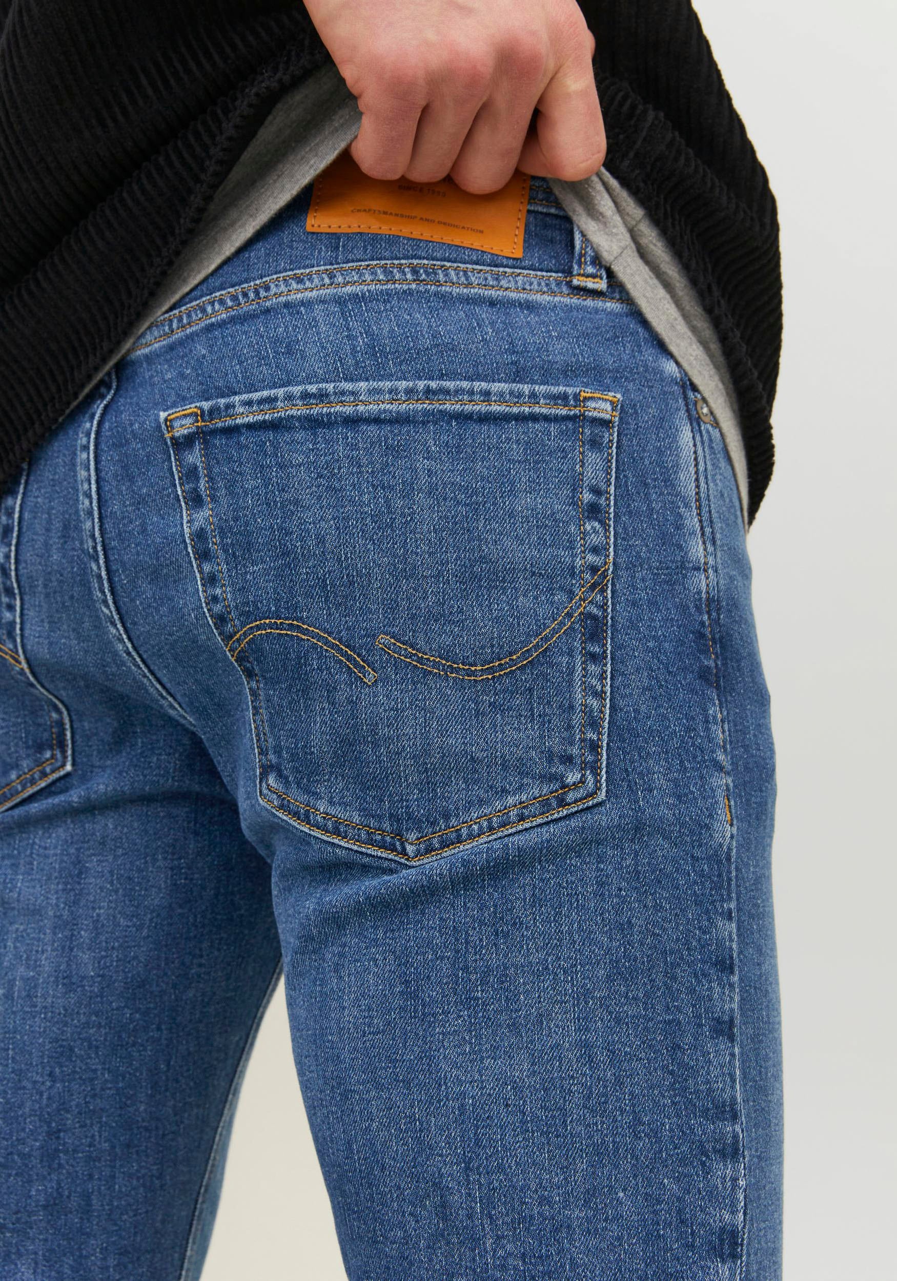 Jack & Jones Regular-fit-Jeans »JJICLARK im Used-Look, Stretchkomfort und niedrige Leibhöhe«, mit Abriebeffekten