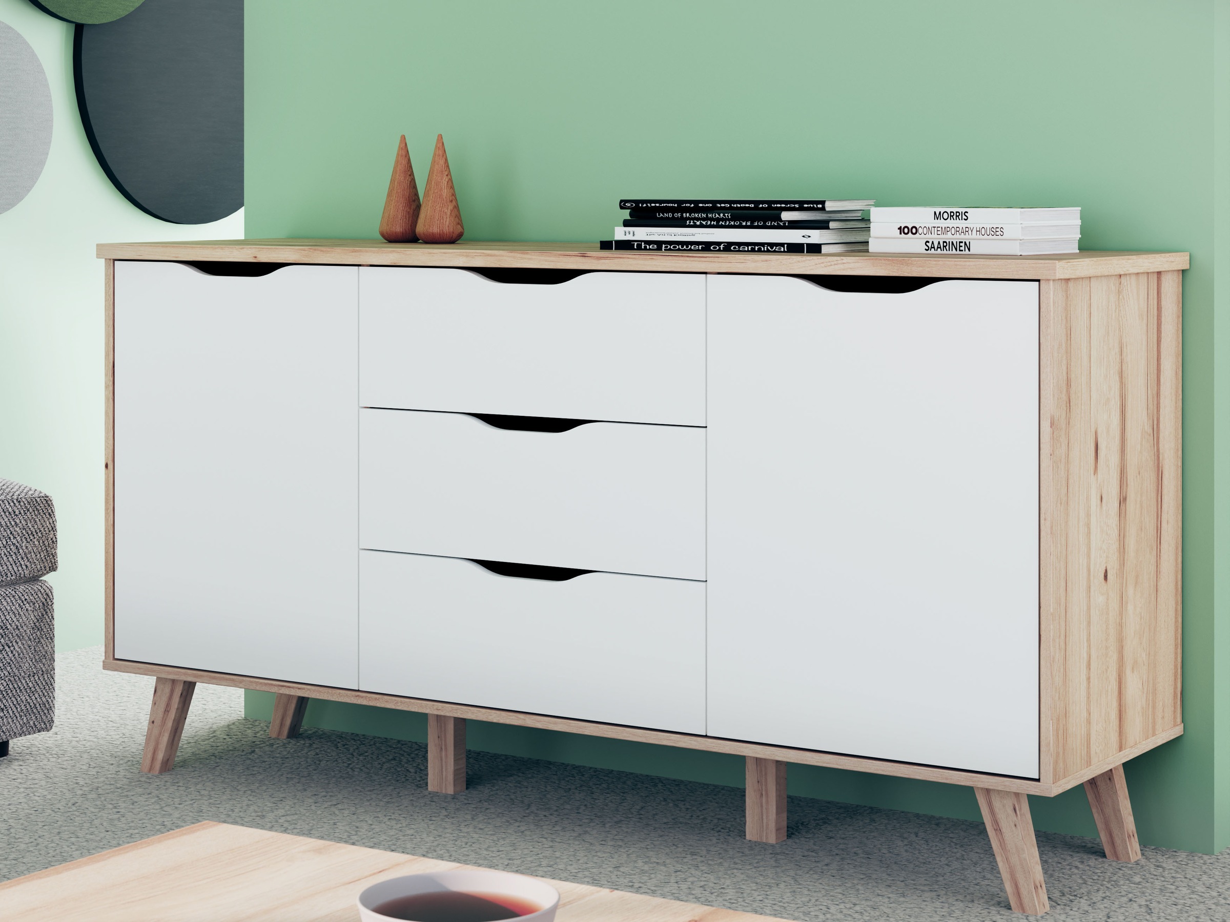 FORTE Sideboard »Vankka Anrichte«, (B/H/T 149,1/76,7/41,7 cm), Sideboard, ca. 150 cm breit, Türen, Schubkästen, Echtholzbeine
