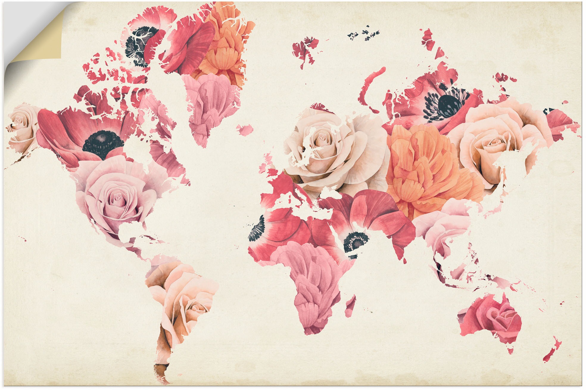 Wandaufkleber | BAUR Weltkarten, lacht Alubild, Poster (1 in Wandbild in oder bestellen Leinwandbild, & Größen St.), versch. Artland Land- Blumen«, »Erde als