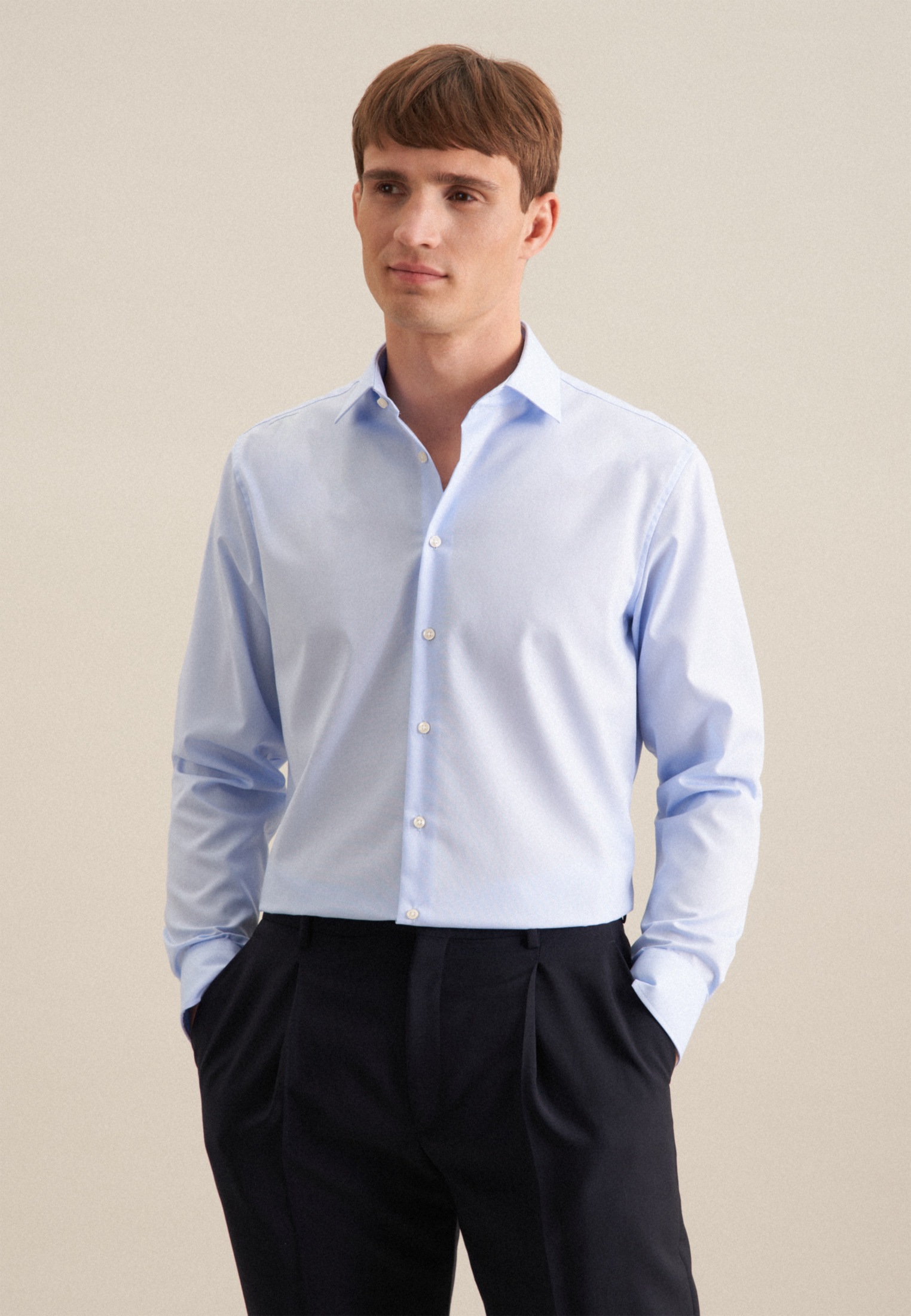 Businesshemd SEIDENSTICKER "Schwarze Rose", Herren, Gr. L (42), normale Ärmellängen, blau, 100% Baumwolle, unifarben, slim fit, 2-Knopf-Manschette, Hemden, Slim 1/1 Kentkragen Uni
