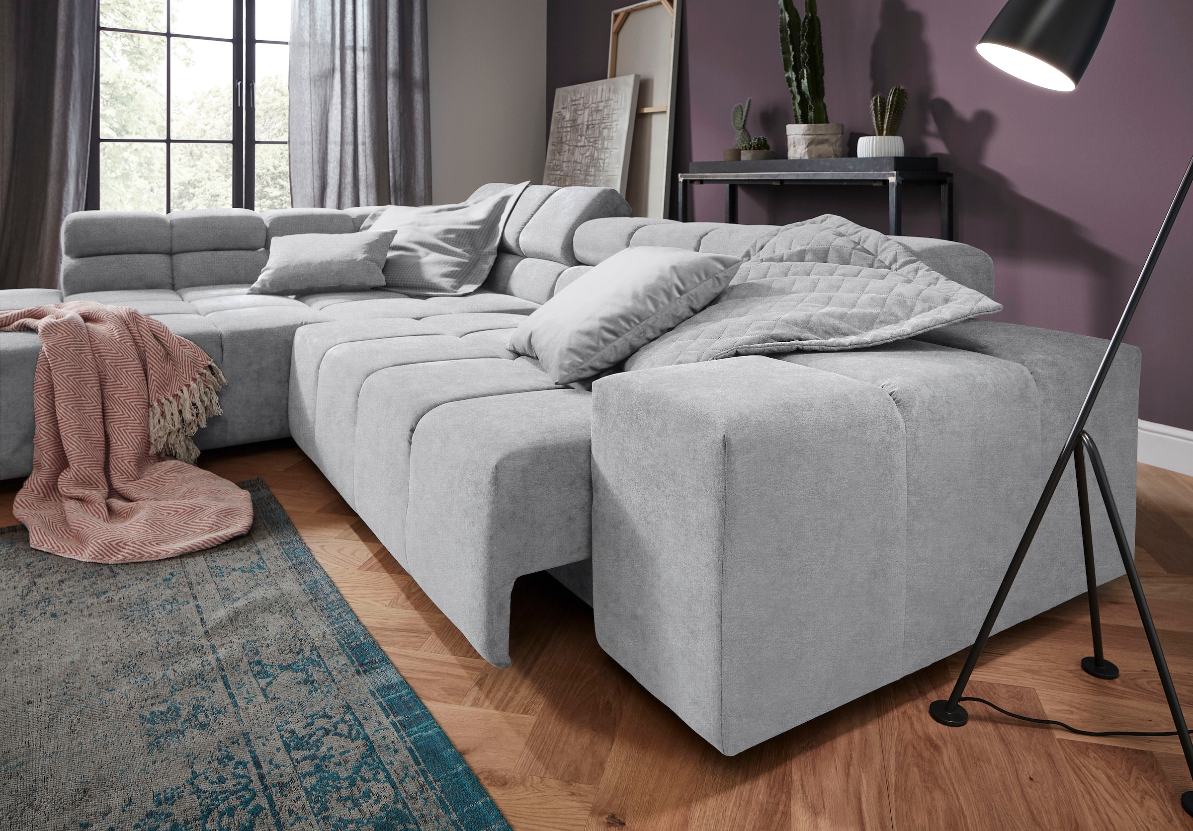 Home affaire Ecksofa "Ancona, Ecksofa, incl. Kopfteilverstellung, Breite 319 cm, L-Form" wahlweise motorische Sitztiefenverstellung, auch in Cord + Easy Care