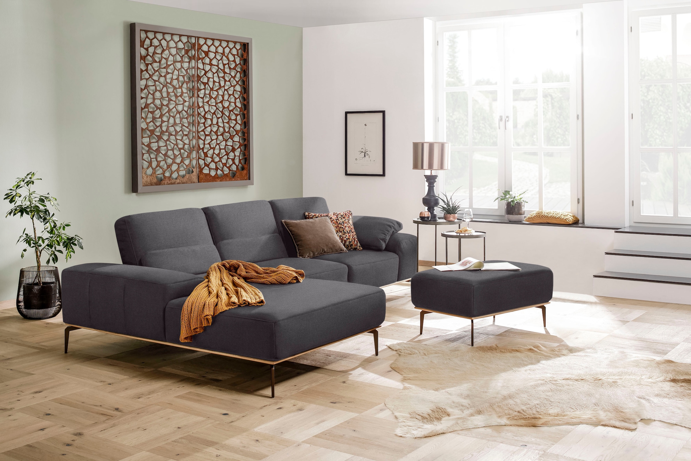 W.SCHILLIG Polsterhocker »run« mit Holzsockel, Füße in Bronze pulverbeschichtet, Breite 75 cm