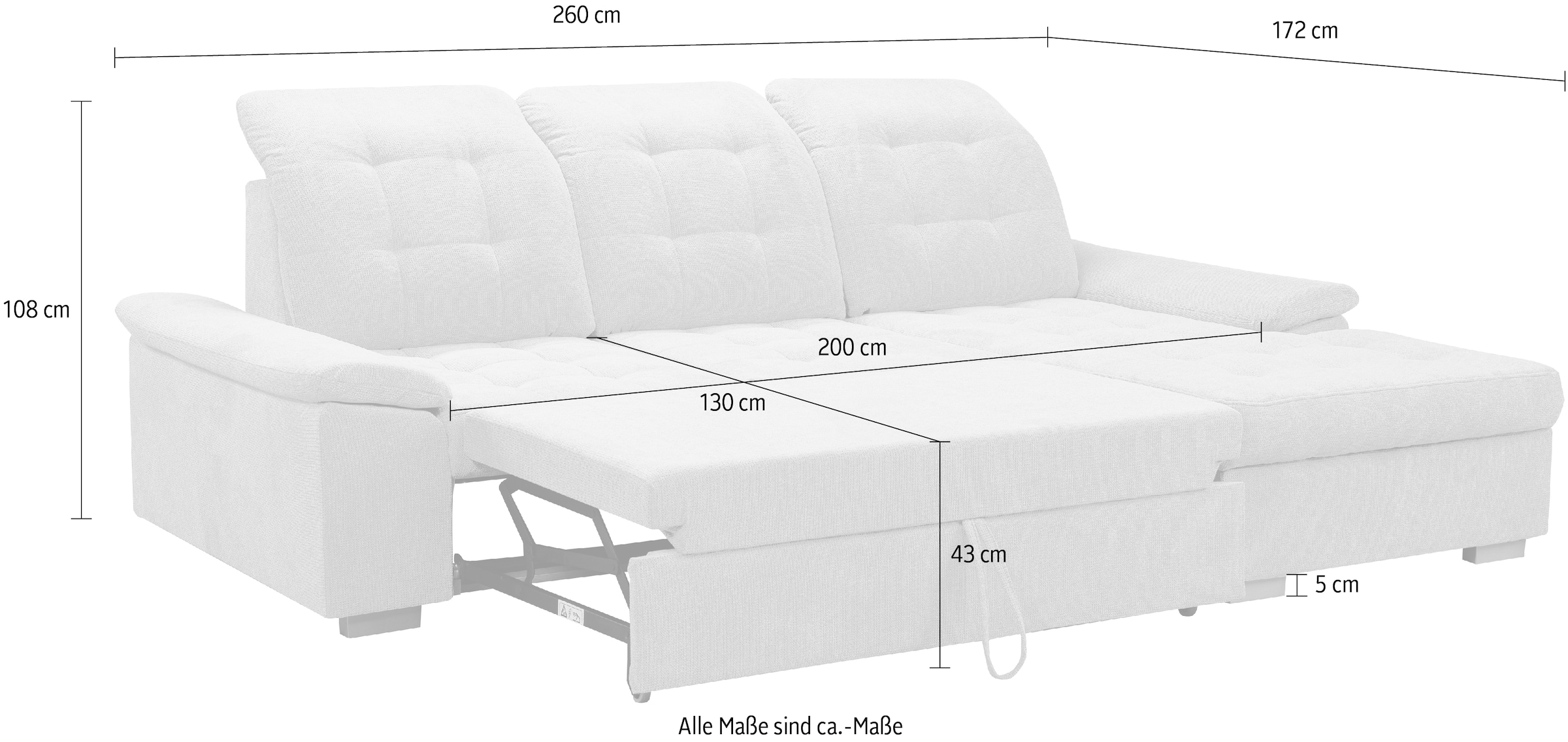 WERK2 Ecksofa Carmen, Sofa, Eckcouch mit Schlaffunktion, Bettkasten und Sitztiefenverstellung