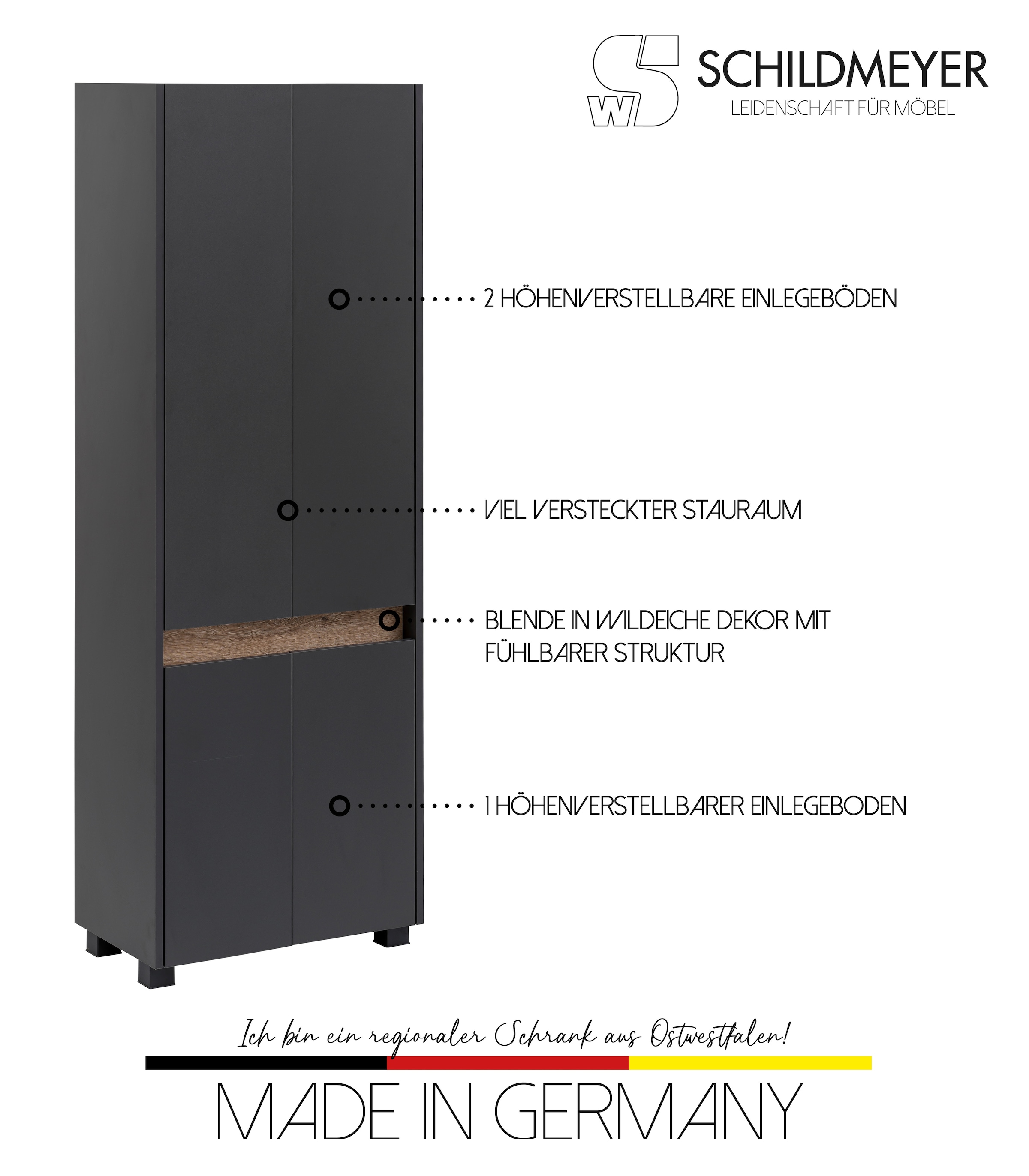 Schildmeyer Hochschrank »Cosmo in verschiedenen Farben«, Breite 57 cm, Badezimmerschrank, Blende im modernen Wildeiche-Look