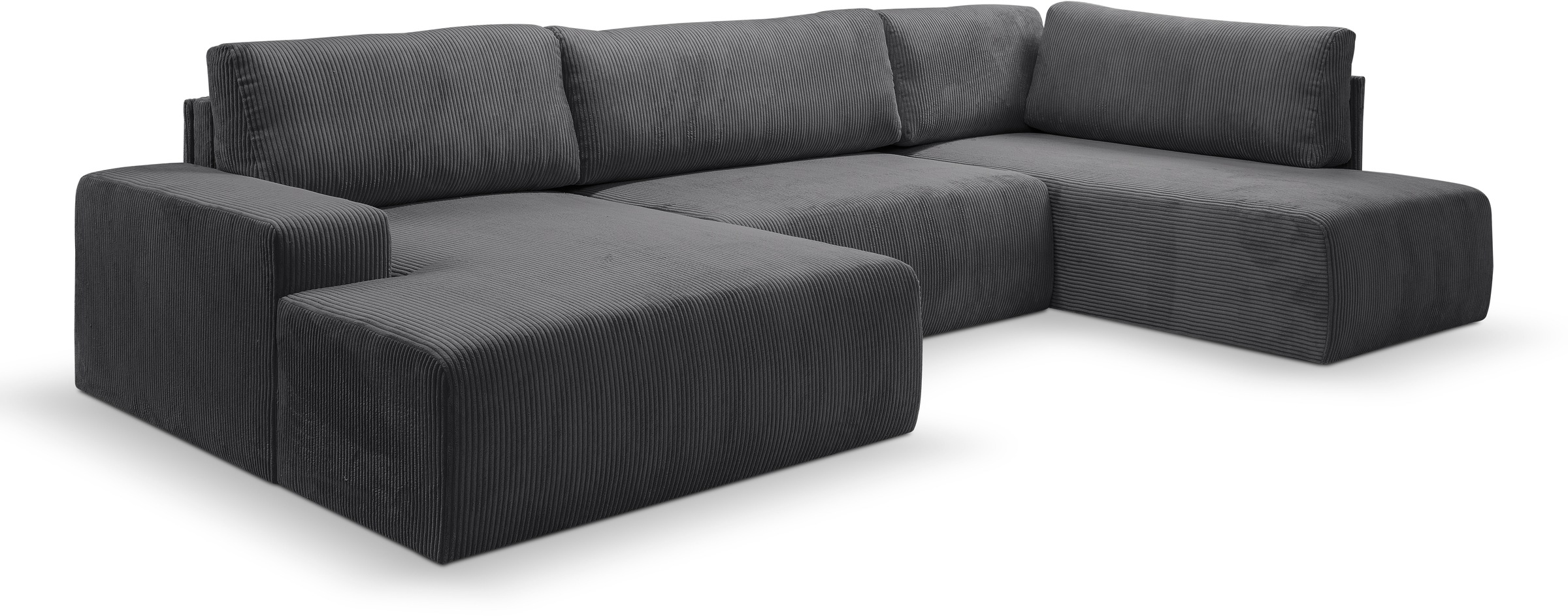 WERK2 Wohnlandschaft »Rotterdam-U, U-Form, in kuschelweichem Cord oder Breitcord«, Design Sofa mit Schlaffunktion & Bettkasten, Cord, Anthrazit