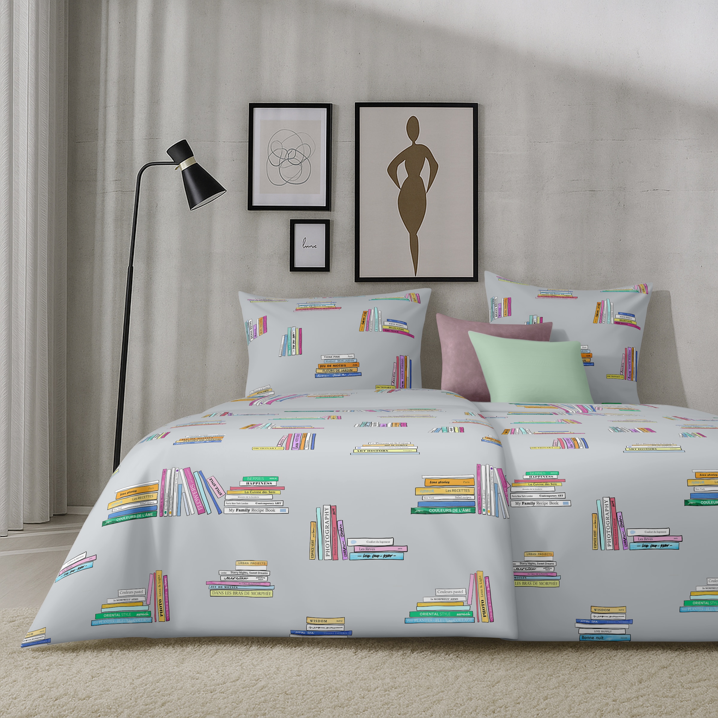 APELT Bettwäsche »Books GOTS« 2 tlg. Bettwäsche-Set mit Reißverschluss, Baumwoll-Satin, Digitaldruck
