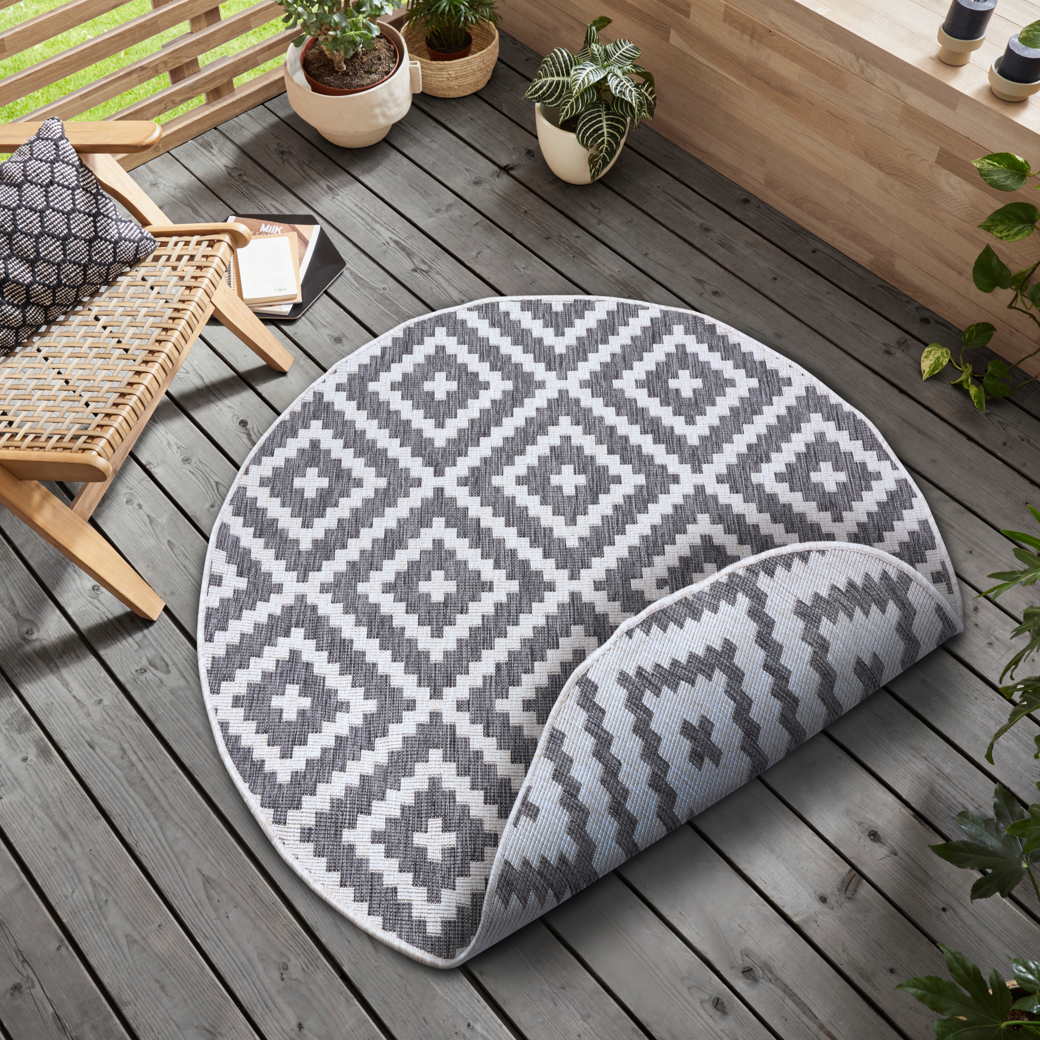 OTTO home Teppich "Ronda Wendeteppich" rund 5 mm Höhe Sisal-Optik, Flachgewebe, In- und Outdoor, geometrisches Boho Design