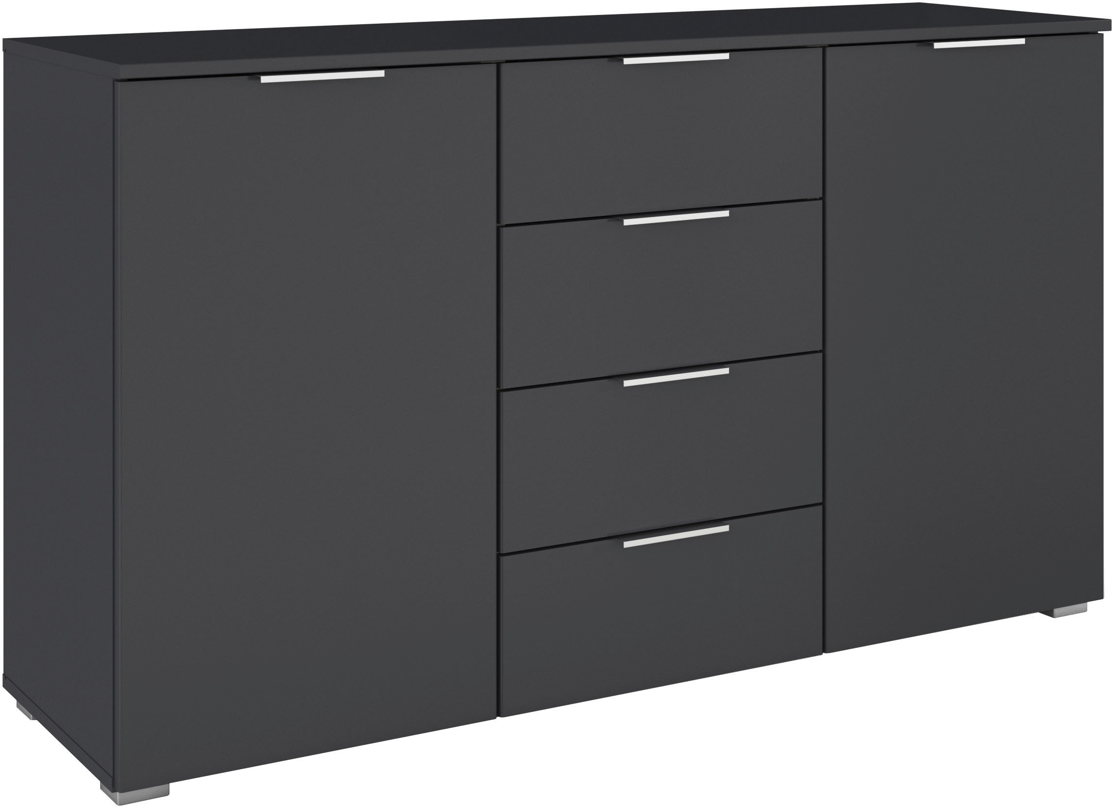 OTTO home Kombikommode "Sideboard Schubladenkommode AGORDO mit Dekor- oder Hochglanzfront" in zwei Griff-Farben, Breite 120 cm, vier große Schubladen, mit insgesamt 4 Einlegeböden MADE IN GERMANY