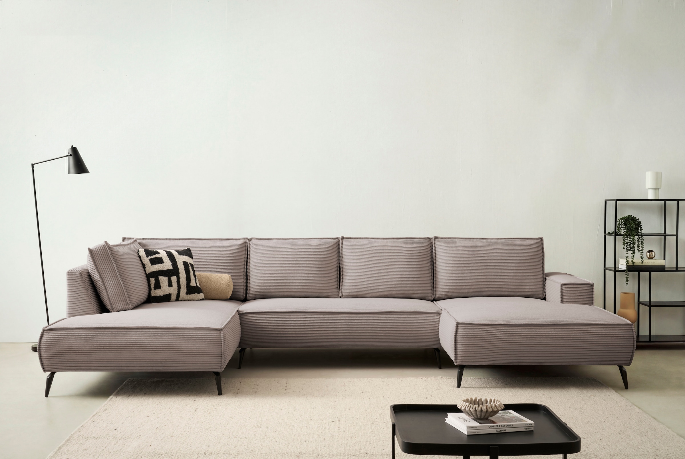 OTTO home Wohnlandschaft "TVINNU Cord, 354 cm" Recamiere rechts/links, schwarze Metallfüße, bequeme Sitz-/Liegefläche