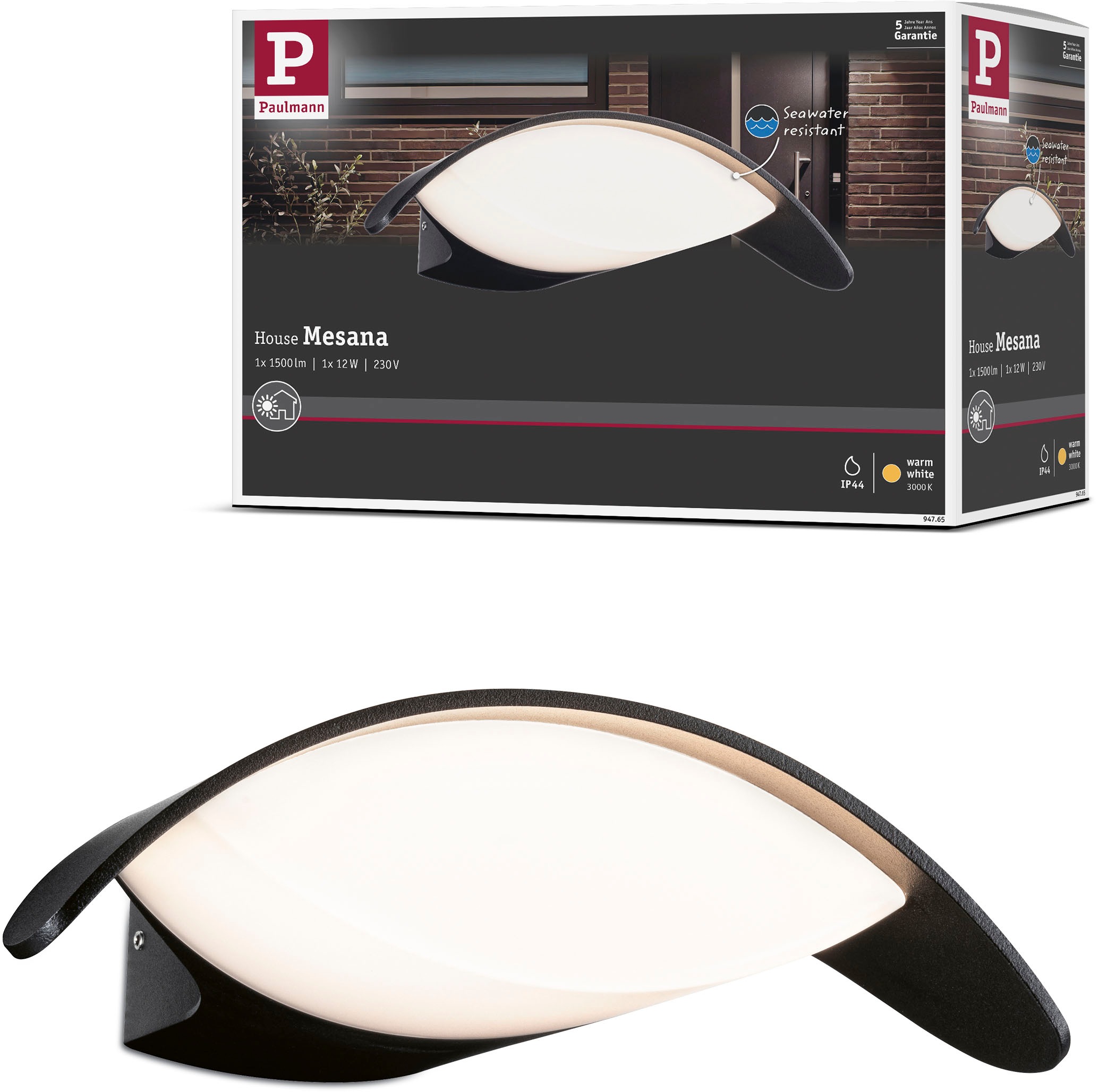 Paulmann LED Außen-Wandleuchte »Outdoor 230V Mesana IP44 anthrazit«, 1 flammig-flammig, IP44