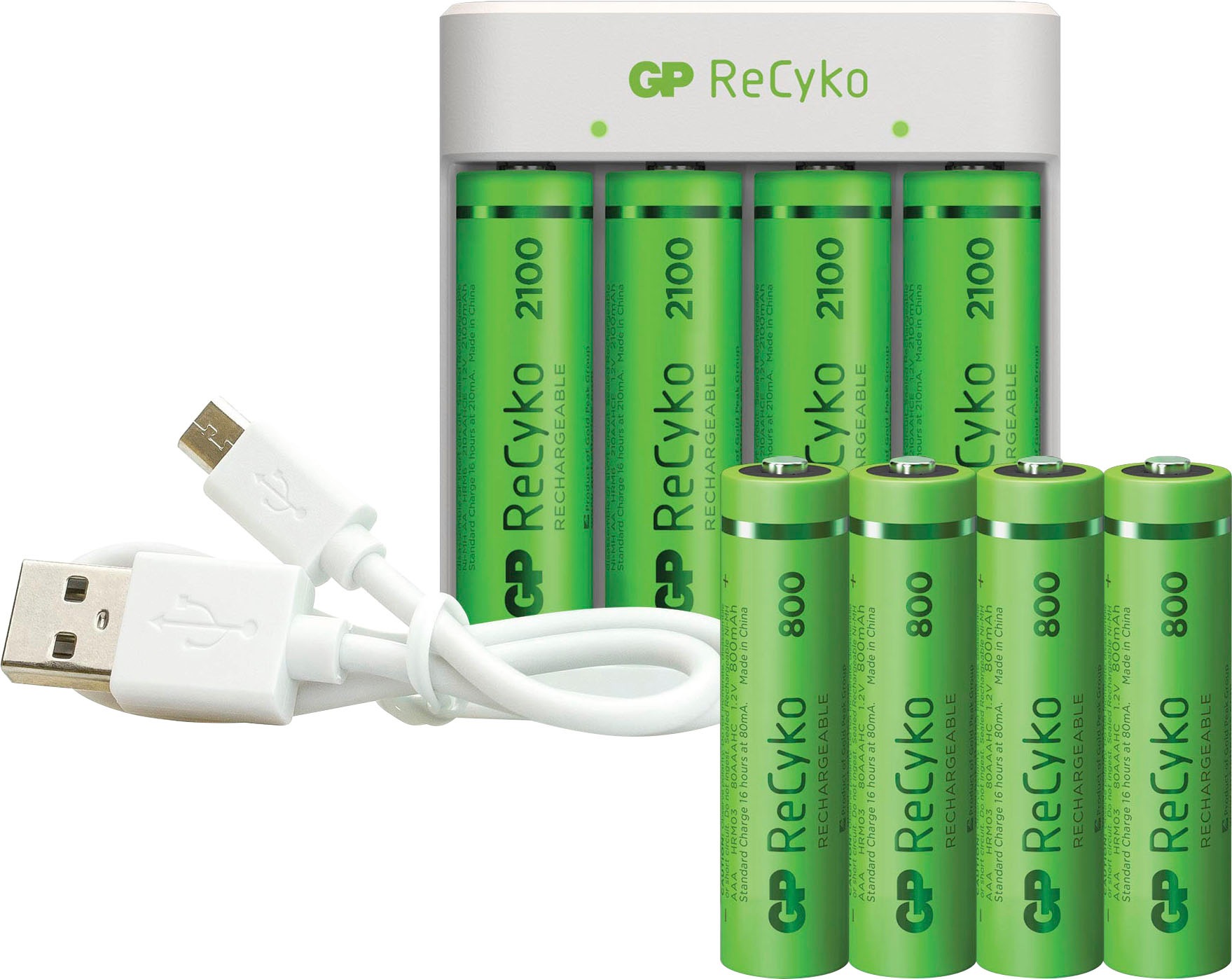 GP Batteries Batterie-Ladegerät »USB Ladegerät GP E411 4 x AA 2100 mAh 4 x AAA«