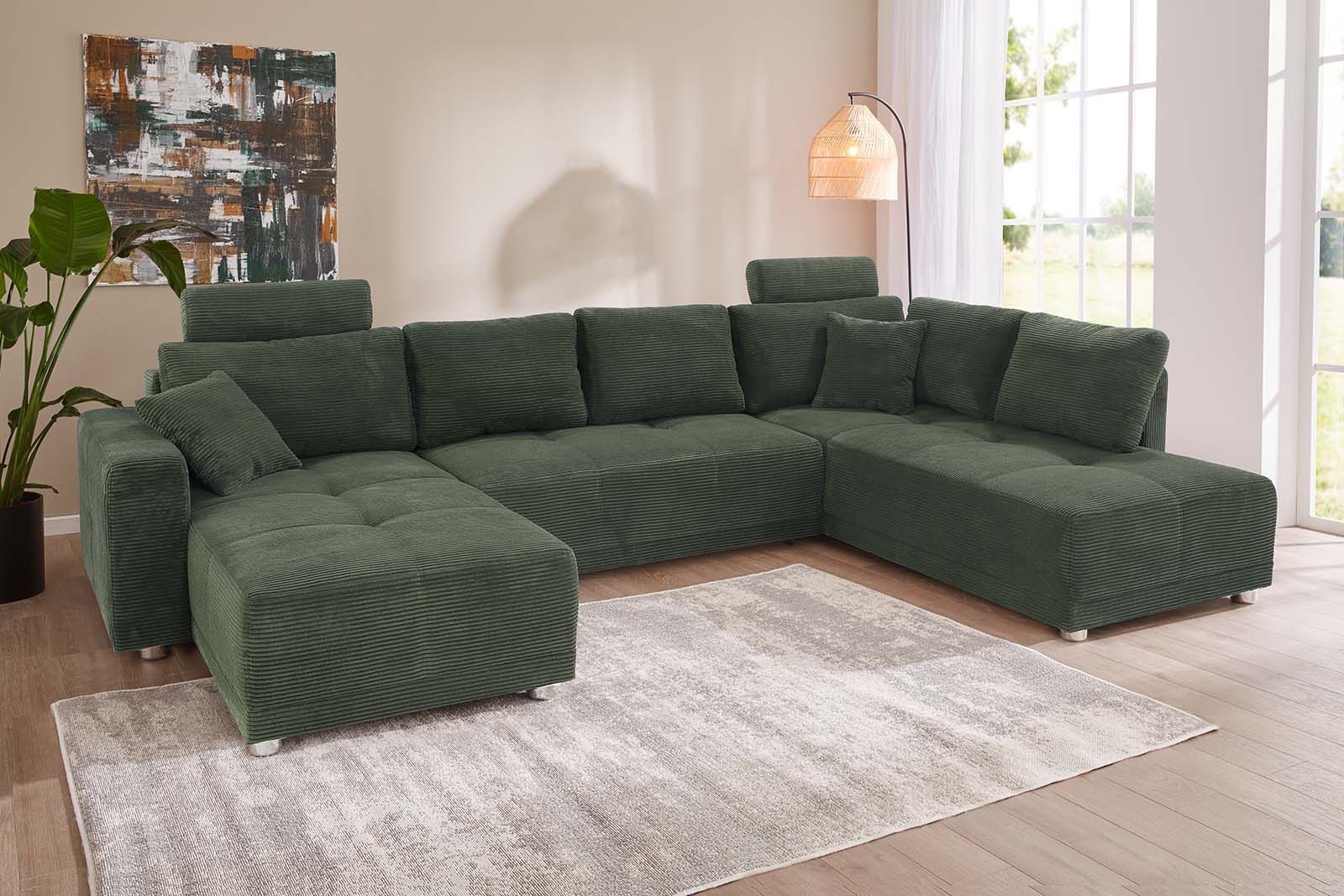 Jockenhöfer Gruppe Wohnlandschaft "Orlando U-Form, B: 337 cm, Liegefl. 135x305 cm" mit Schlaffunktion, Bettkasten, 2 Kopfstützen & 2 Zierkissen,Federkern