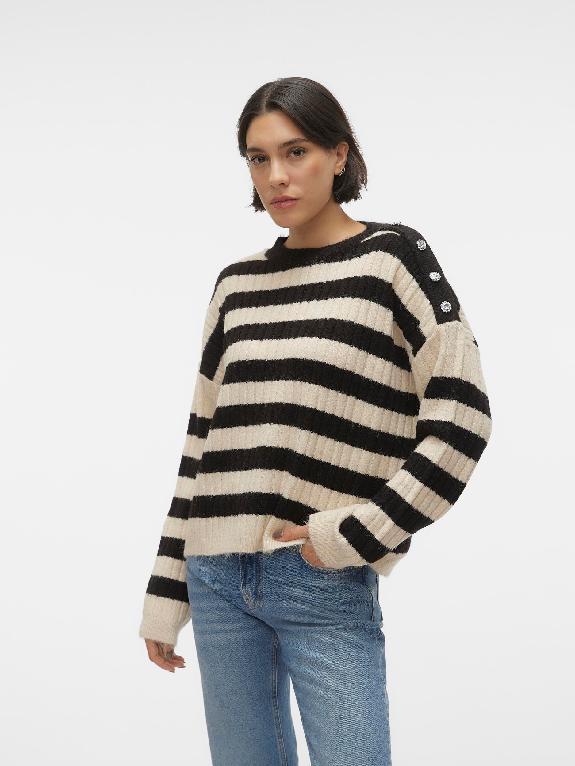 Vero Moda Rundhalspullover »VMELYA LS O-NECK BUTTON PULLOVER GA BOO«