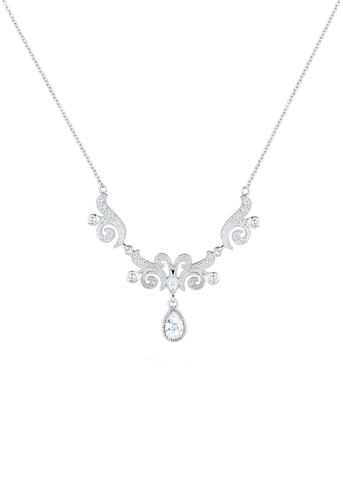 Elli Premium Collierkettchen »Ornament Zirkonia Weiß 925 Sterling Silber«