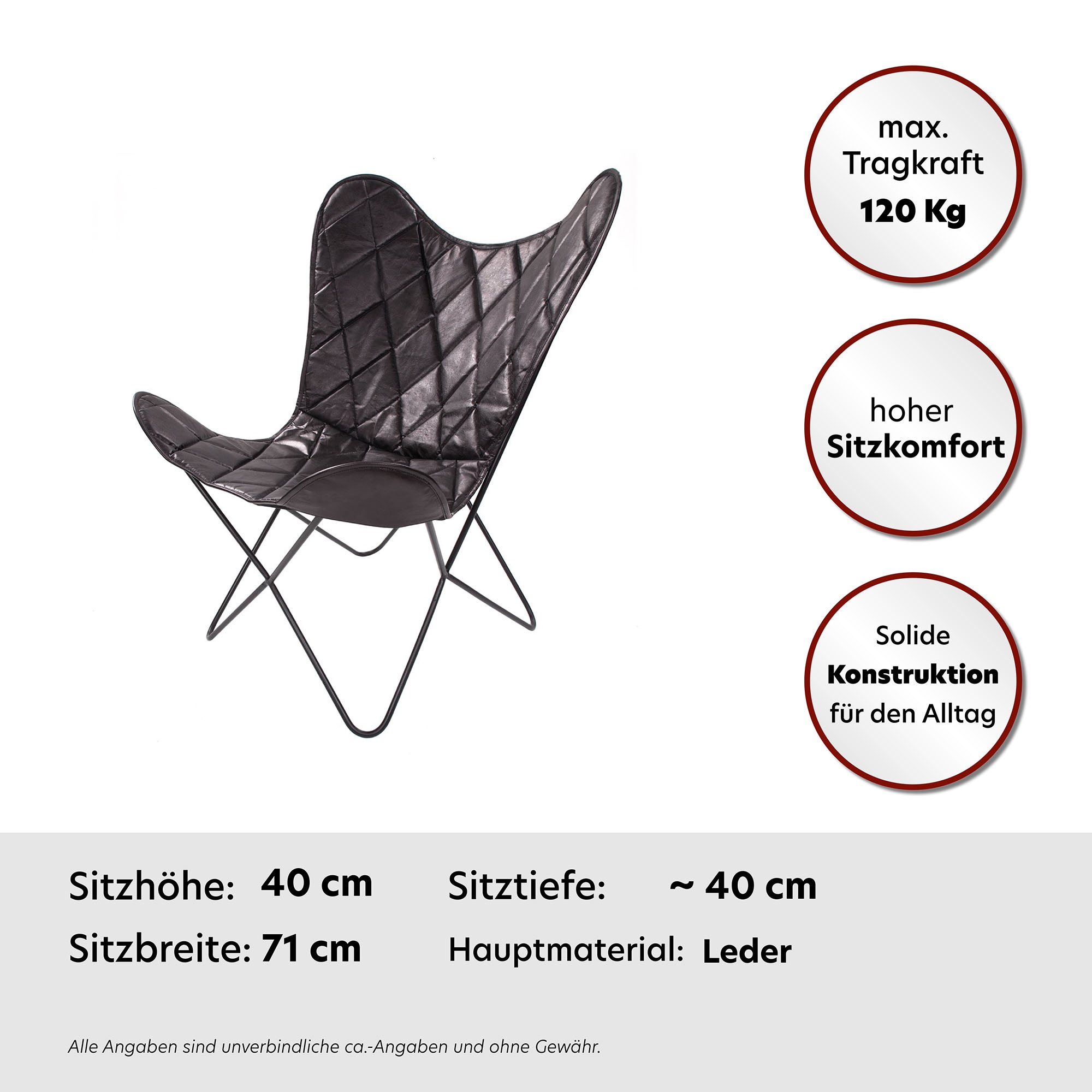 Kayoom 4-Fußstuhl »Schmetterling Stuhl Pablo, Schmetterlingsstuhl aus Leder«, 1 St., pflegeleicht, hochwertig, hochwertig verarbeitet, hoher Sitzkomfort
