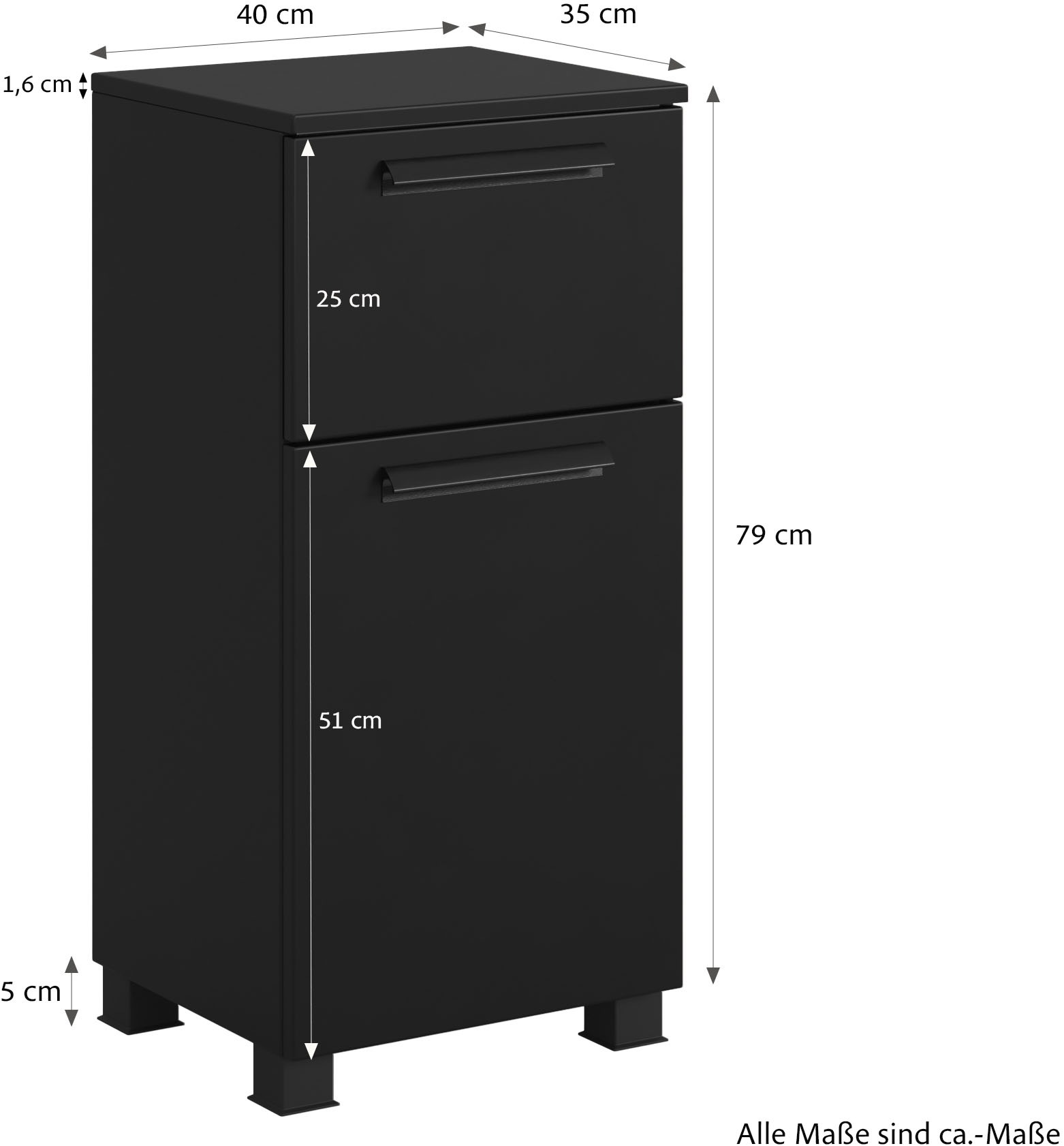 welltime Unterschrank »SALVADA, Unterschrank 40 cm, gedämpfte Scharniere, Softclose« Schwarz, Front und Korpus aus hochwertigen MDF, Anti-Finger-Print