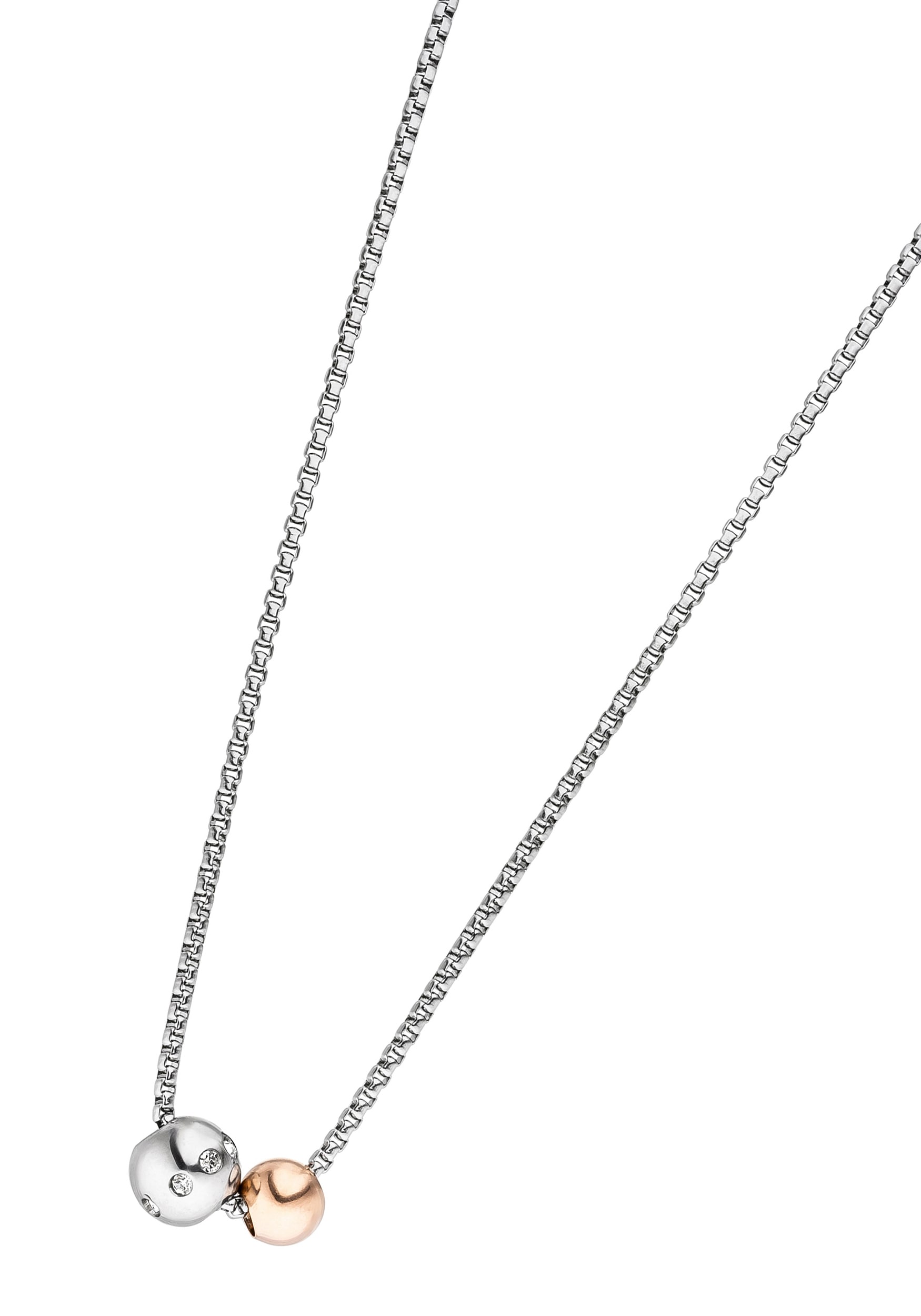 JOBO Kette mit Anhänger »Zwei Kugeln«, Edelstahl bicolor mit Zirkonia 45 cm