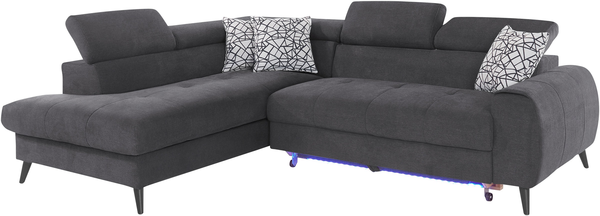 COTTA Ecksofa »Mia L-Form mit 3 Zierkissen«, wahlweise mit Bettfunktion, Bettkasten, Beleuchtung & Wireless-Charger
