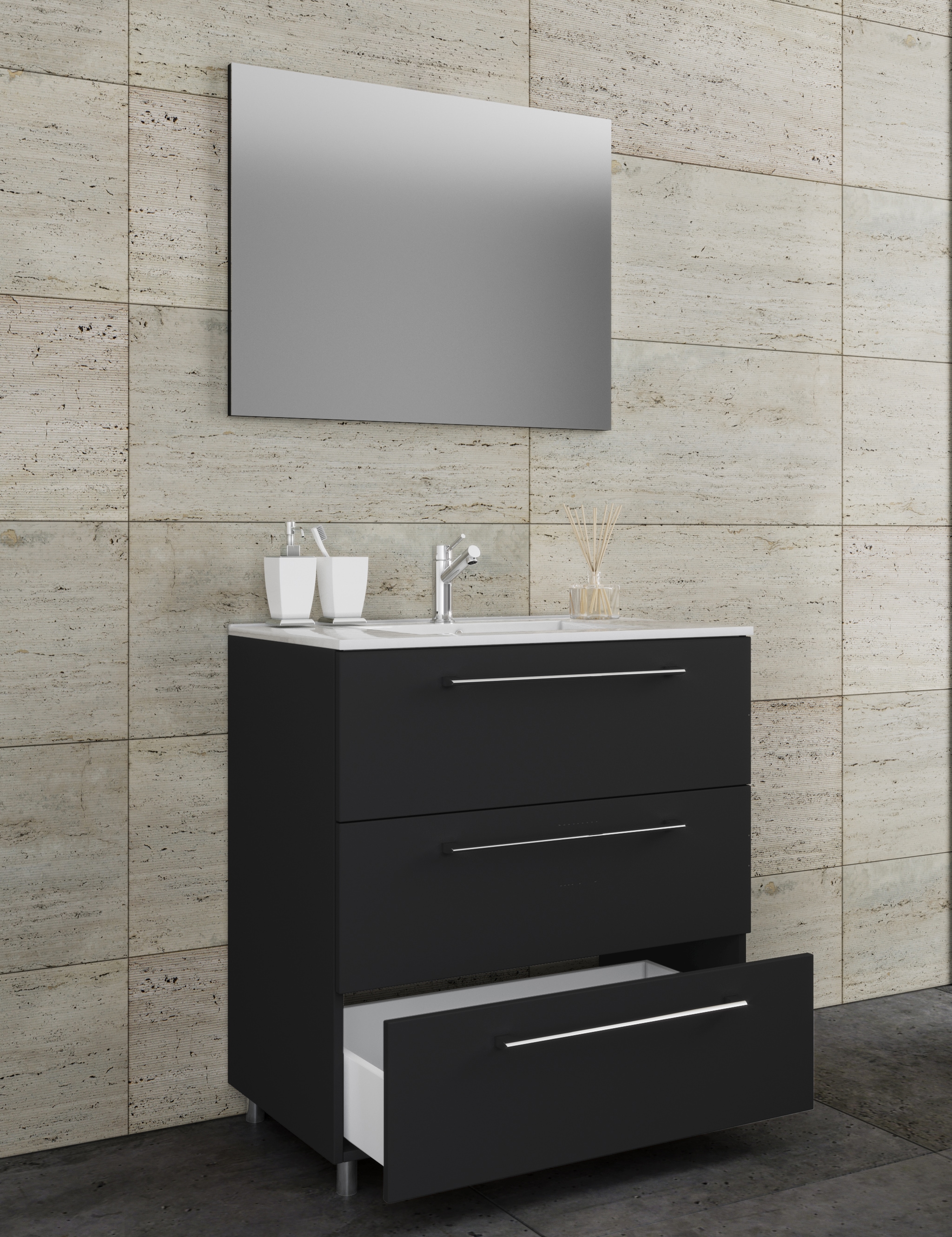 VCM Waschtisch »3-tlg. Waschplatz Waschtisch Badinos Schublade 3SC« 3 Stk. tlg.